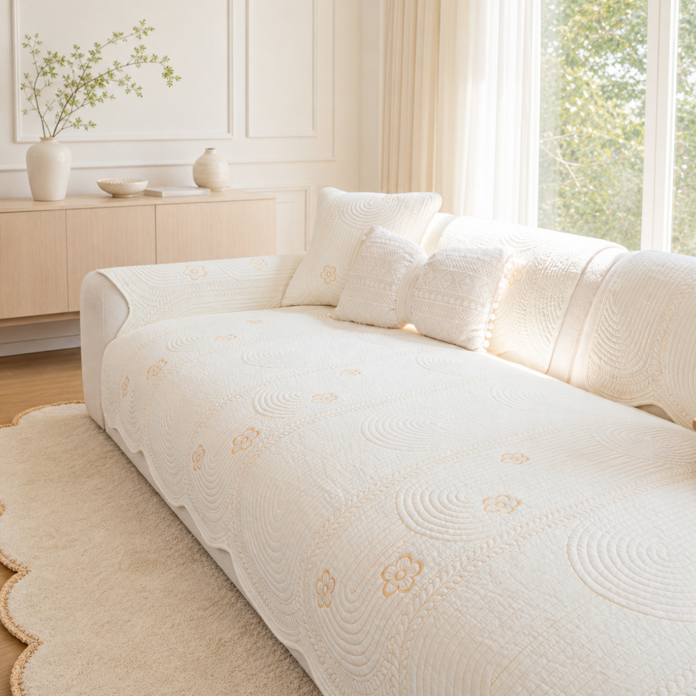 Floral Cotton Sofa Cover | Breathable Anti-Slip All-Season | Sofa Protector