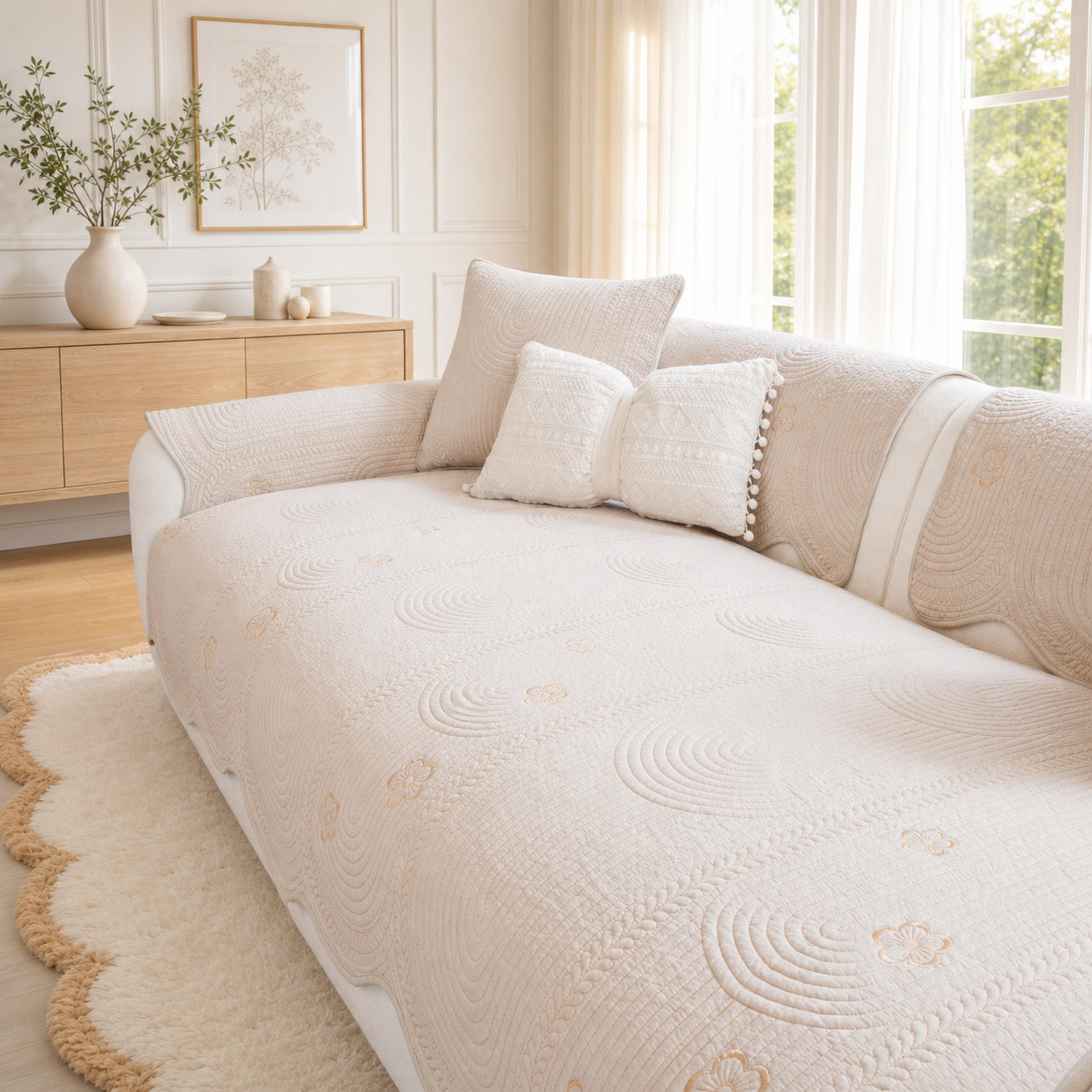 Floral Cotton Sofa Cover | Breathable Anti-Slip All-Season | Sofa Protector