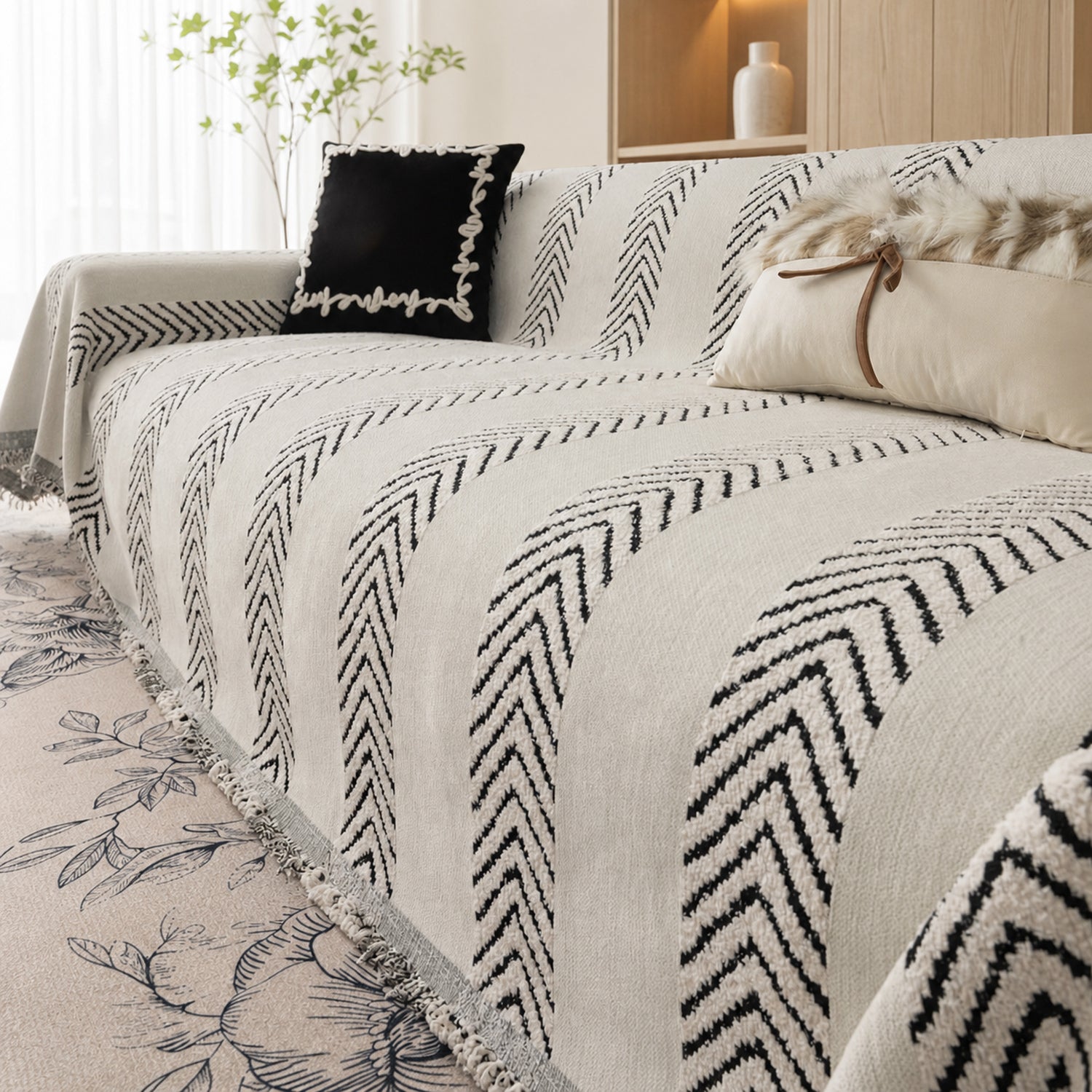 Sofa Throw | Chenille Pet Proof Couch Blanket | Non-Slip Herringbone | Washable | Dog & Cat Friendly