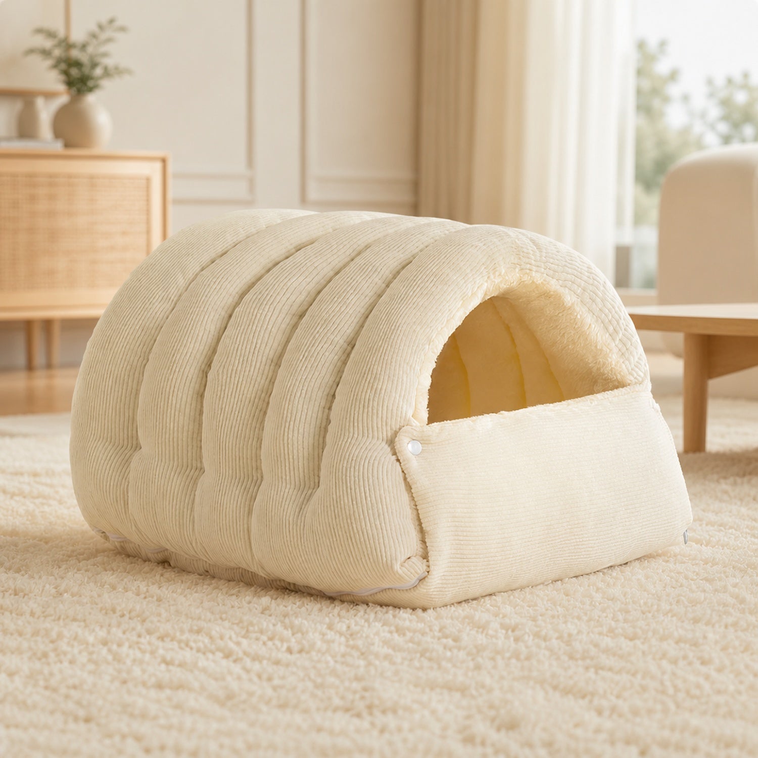Cosy Tunnel Cat Bed | Warm Corduroy | Removable Washable Hideaway