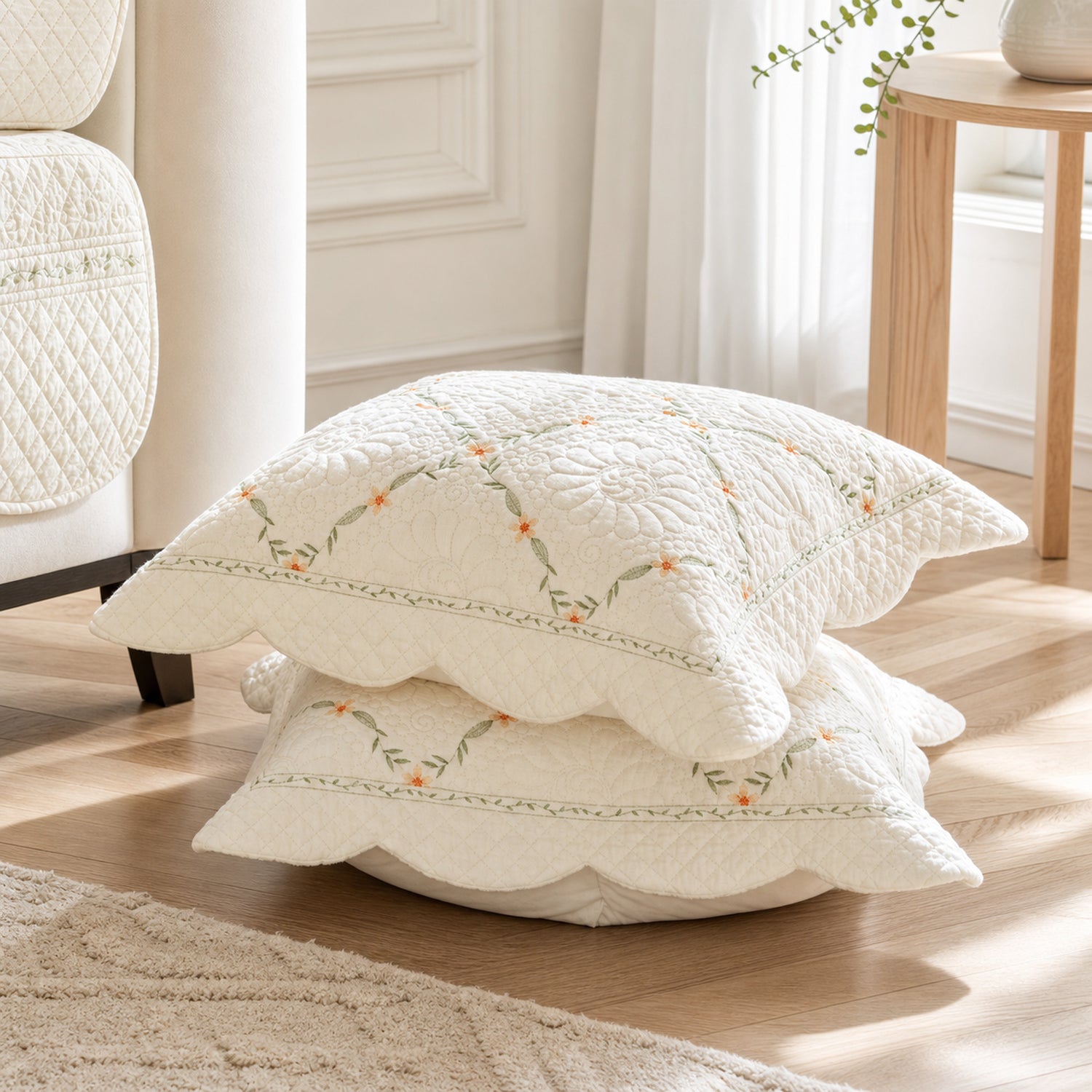 Delicate Vine Cotton Sofa Cover | Quilted Non-Slip Washable Protector