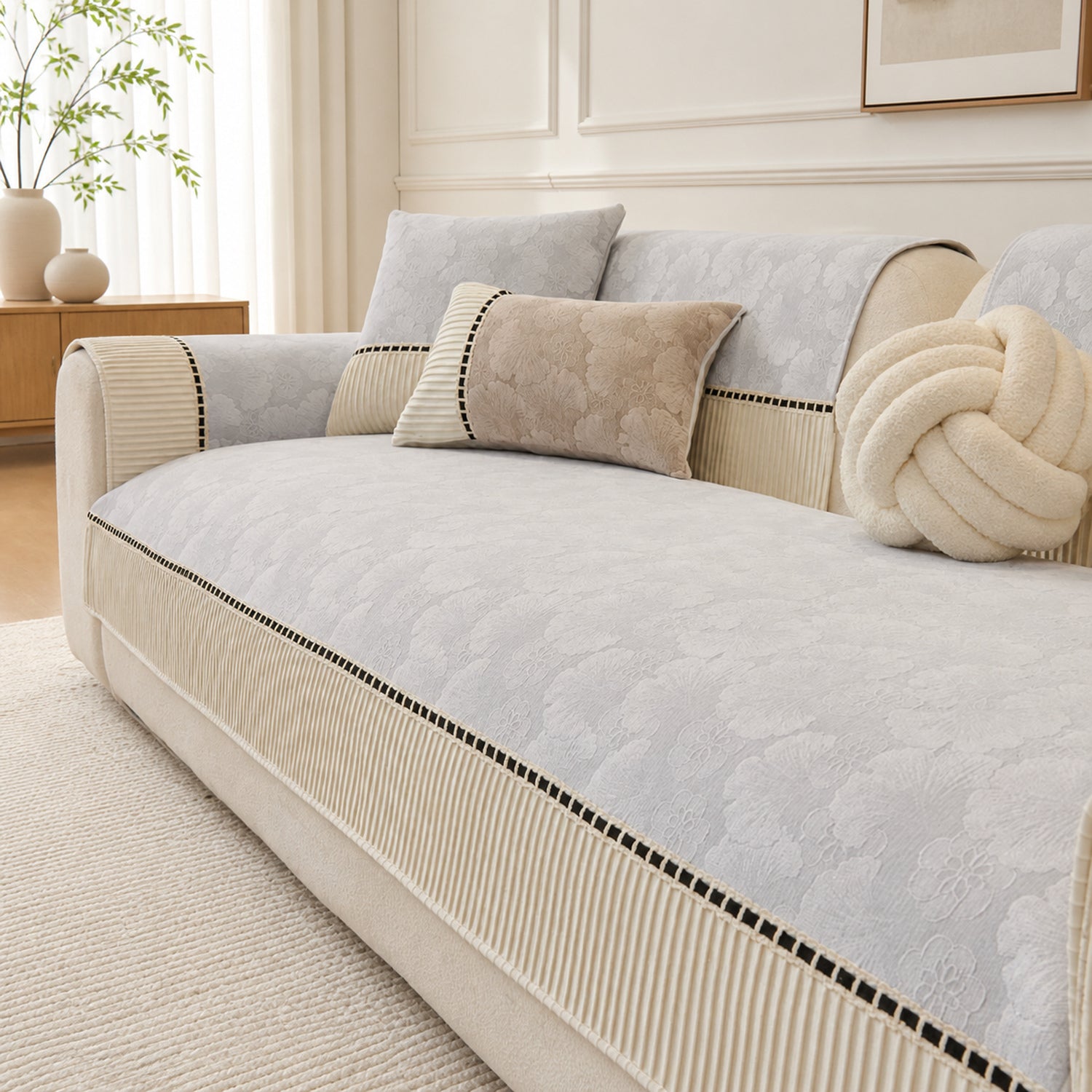 Blossom Jacquard Sofa Protector | Chenille Non-Slip Washable All-Season Cover