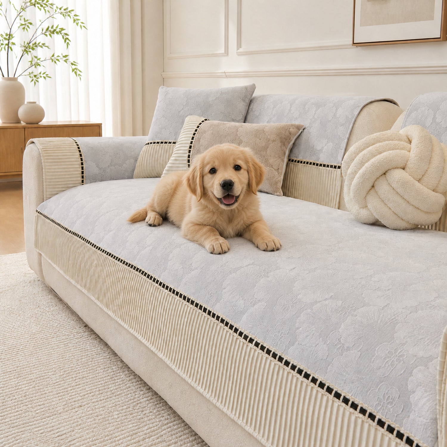 Blossom Jacquard Sofa Protector | Chenille Non-Slip Washable All-Season Cover