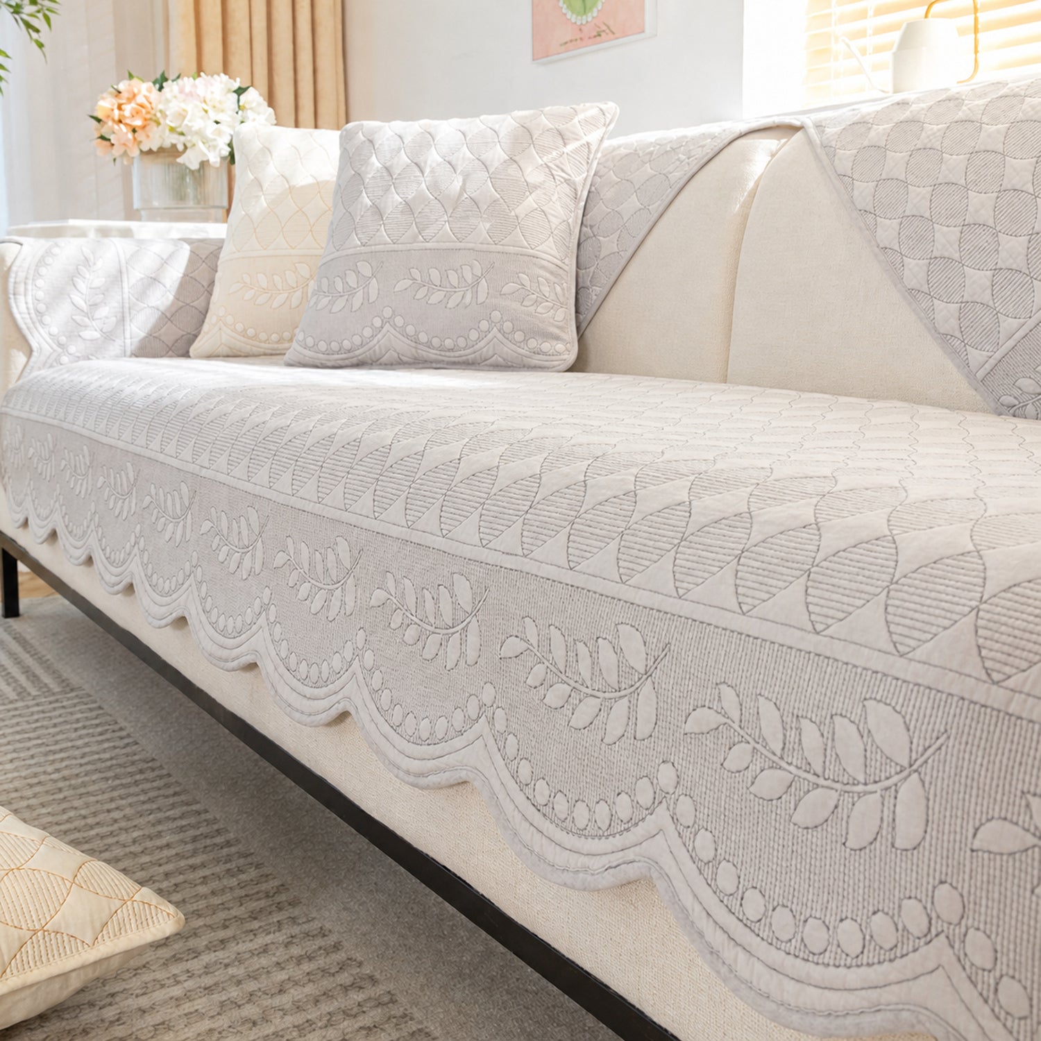 Willow Floral Cotton Sofa Protector | Quilted Non-Slip Washable Cover