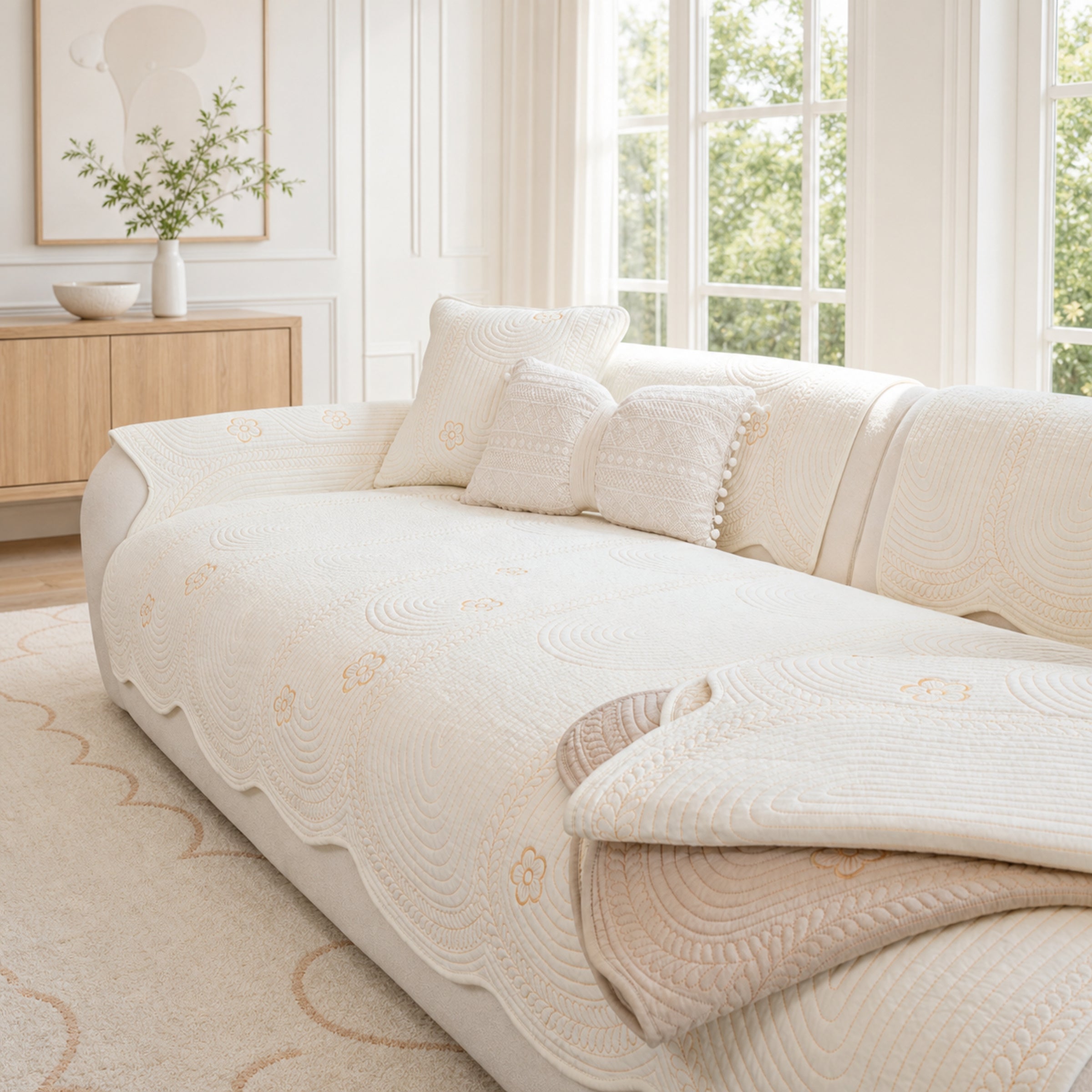 Floral Cotton Sofa Cover | Breathable Anti-Slip All-Season | Sofa Protector
