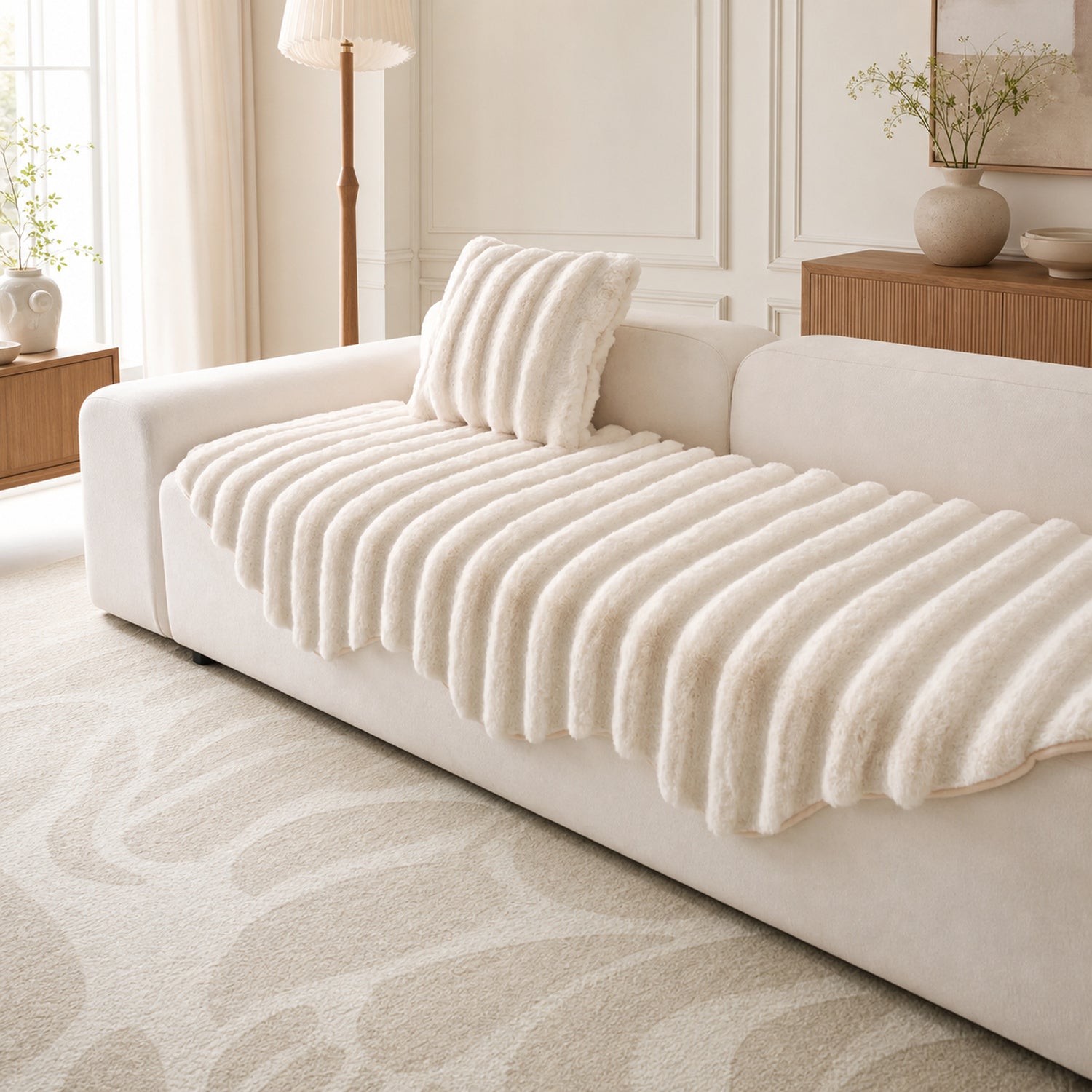Fluffy Plush Sofa Protector | Thick Soft Non-Slip Washable Cover