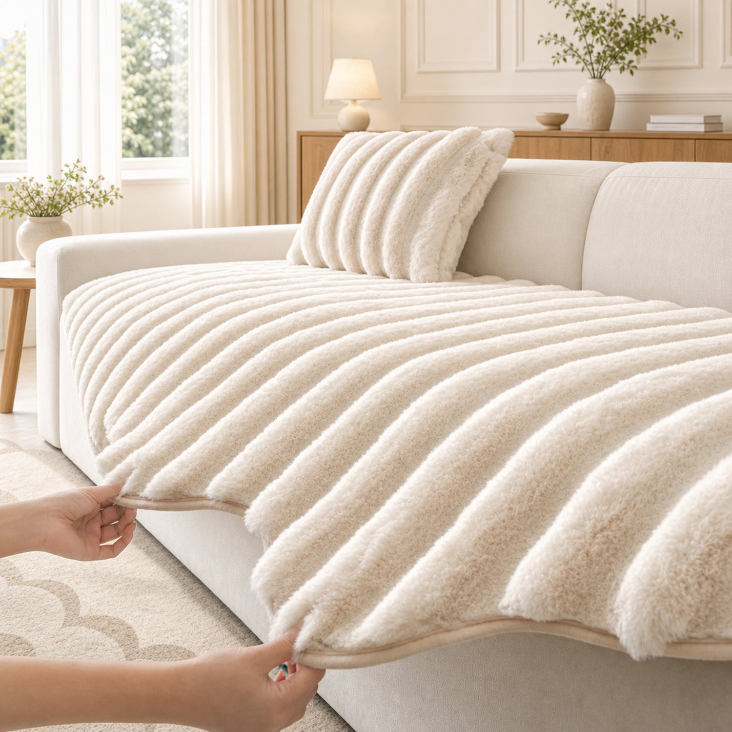 Fluffy Plush Sofa Protector | Thick Soft Non-Slip Washable Cover