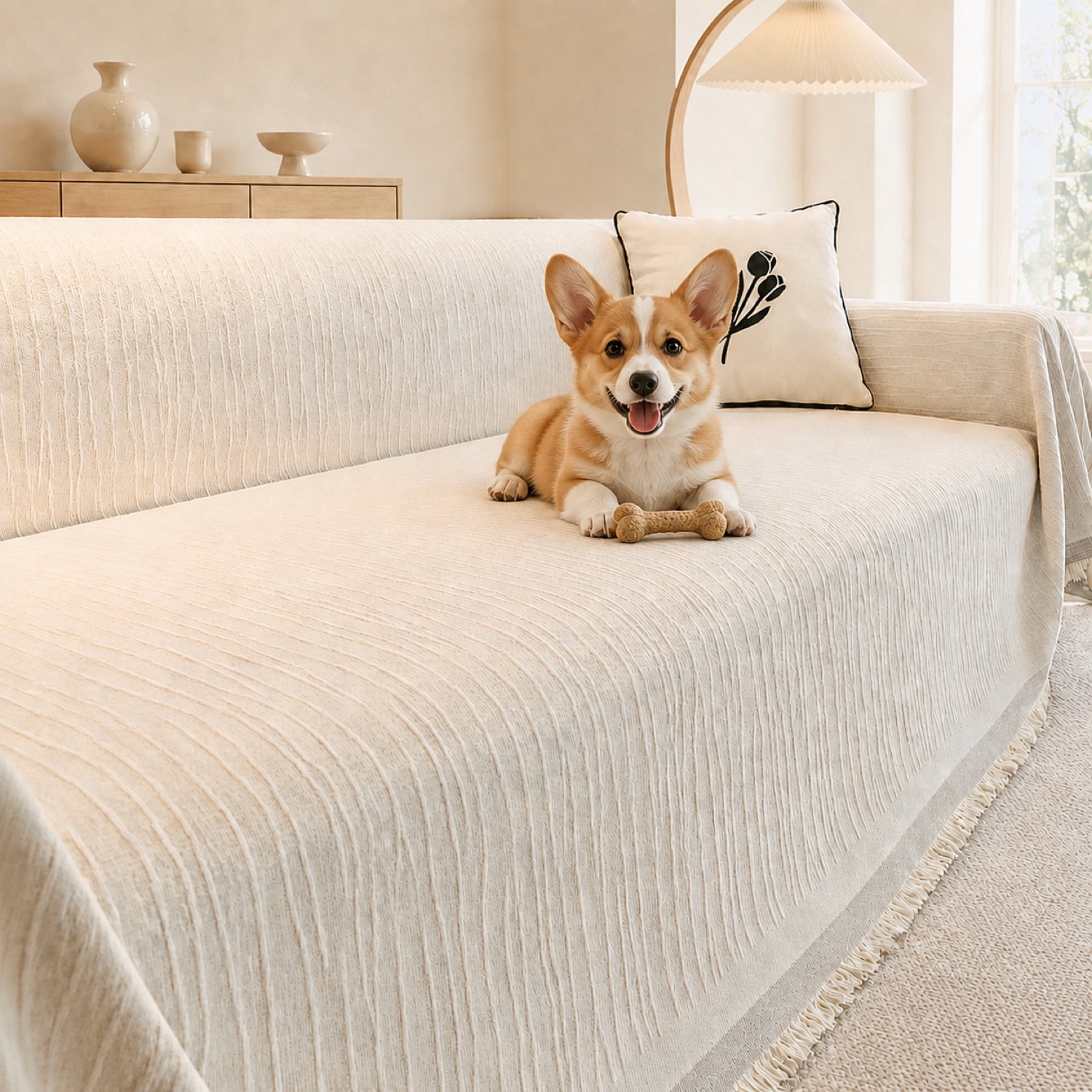 Textured Chenille Sofa Throw | Scratch-Resistant Machine-Washable Sofa Protector