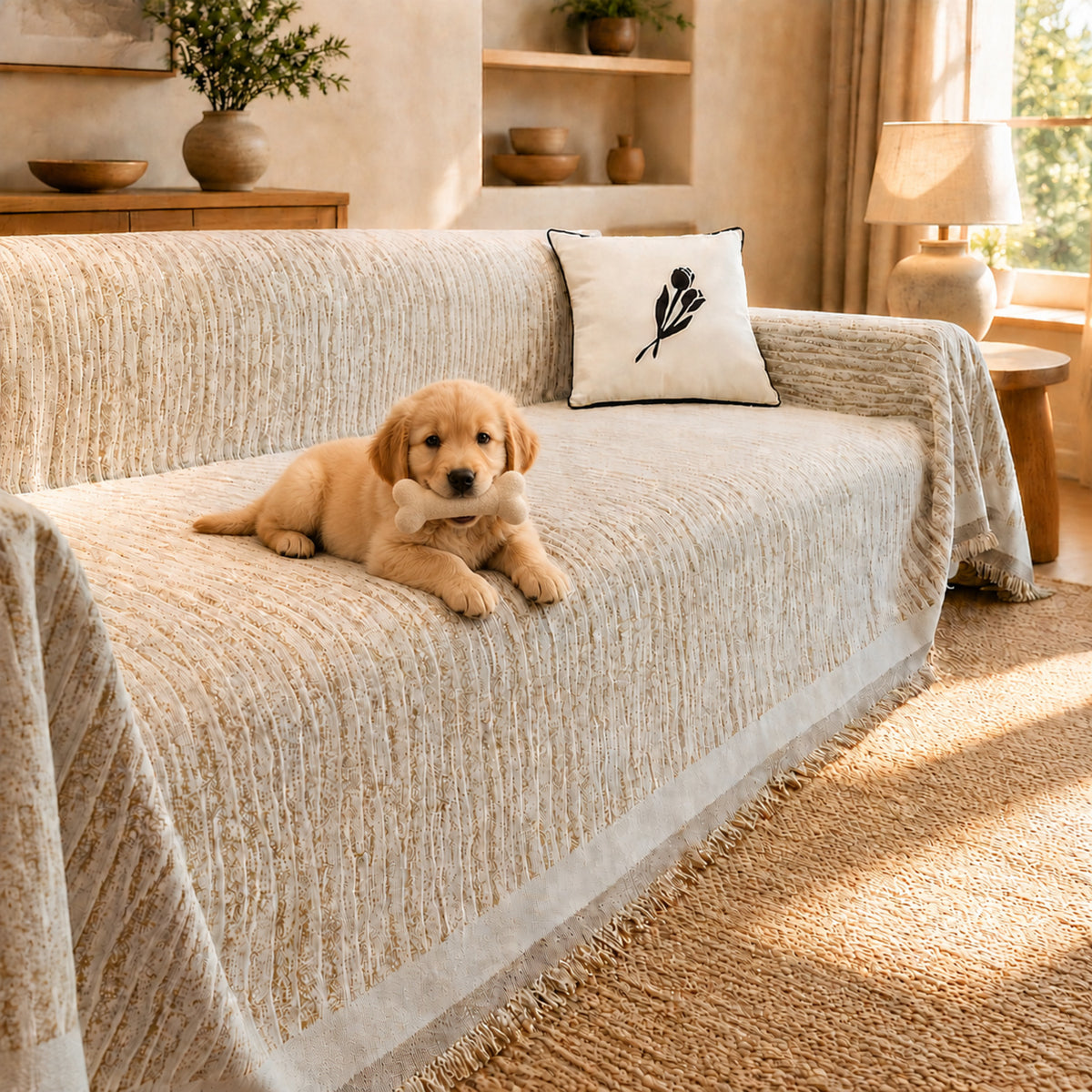 Textured Chenille Sofa Throw | Scratch-Resistant Machine-Washable Sofa Protector