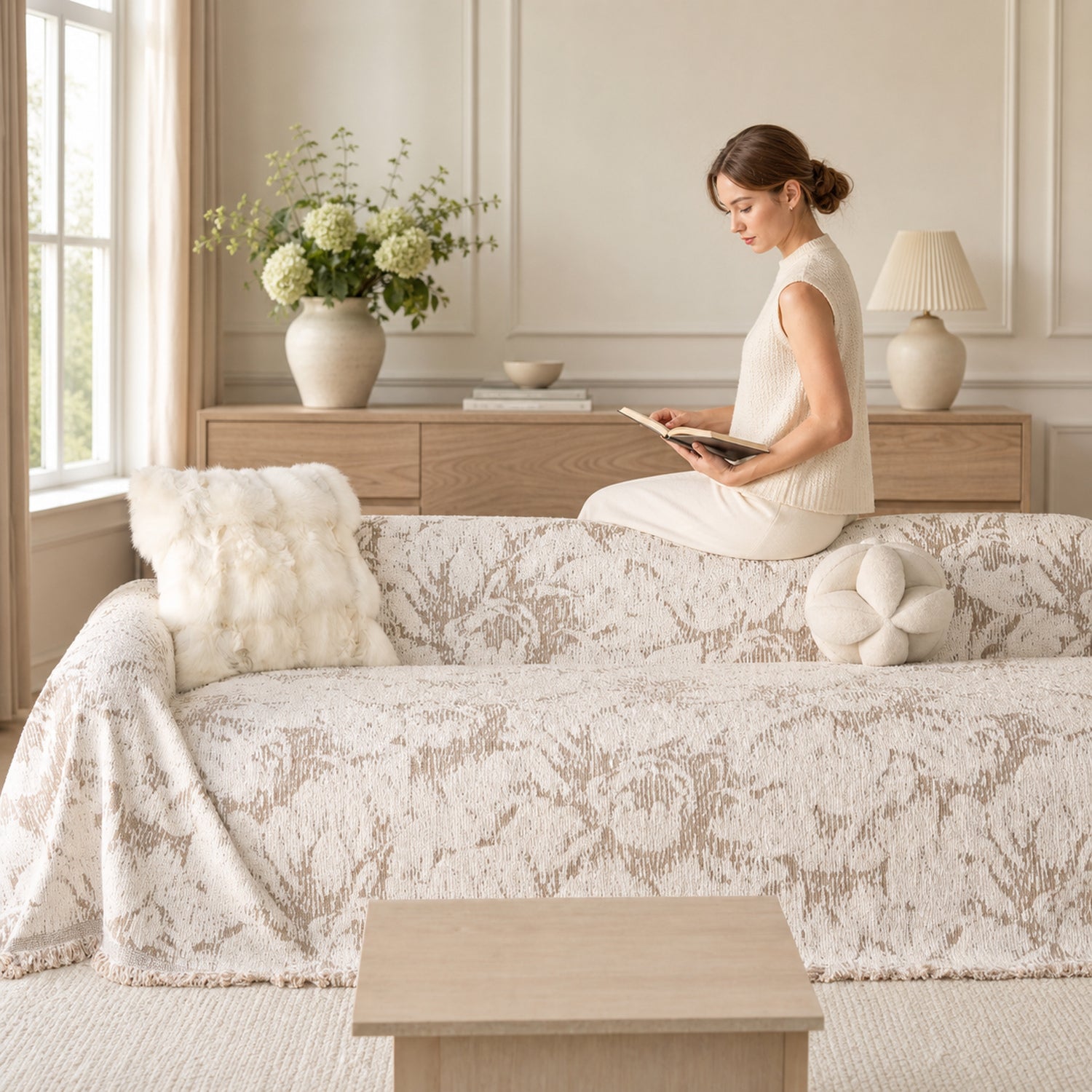 Cloudstone Sofa Throw | Soft Velour | Draping All-Season Sofa Protector