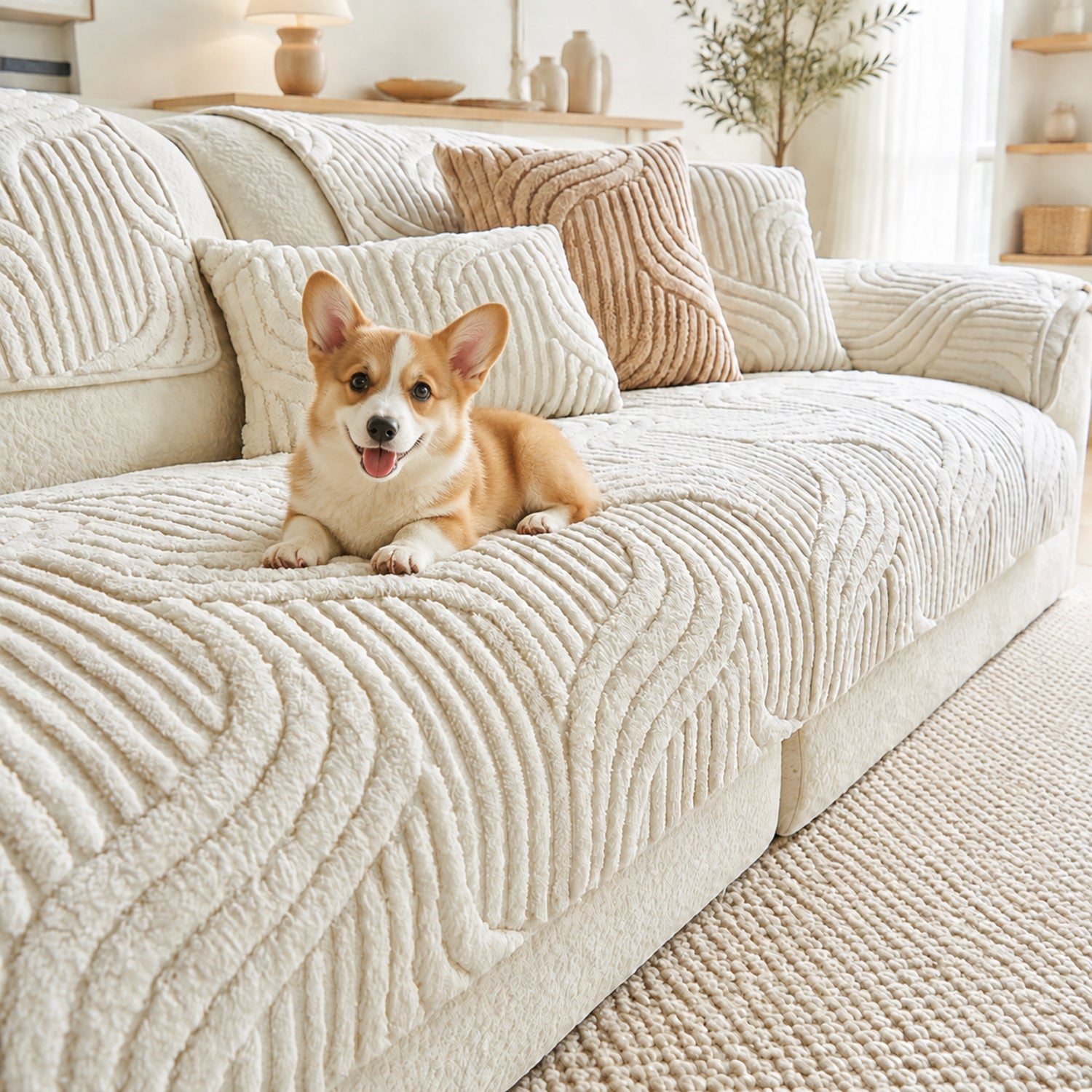 Plush Geometric Sofa Protector | Soft Textured Non-Slip Washable Cover