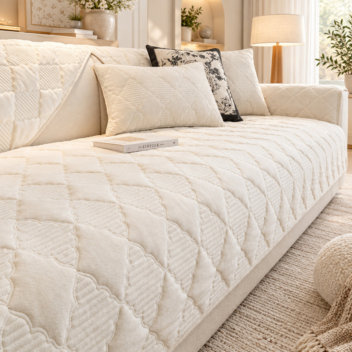 Quilted Sofa Cover | Soft Plush Velvet | Non-Slip, Machine-Washable Sofa Protector