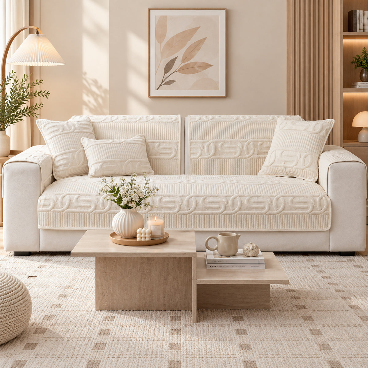 Sofa Cover | Love Lock Quilted Velour | Non-Slip Sofa Protector