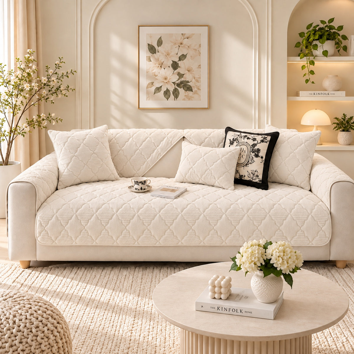 Quilted Sofa Cover | Soft Plush Velvet | Non-Slip, Machine-Washable Sofa Protector