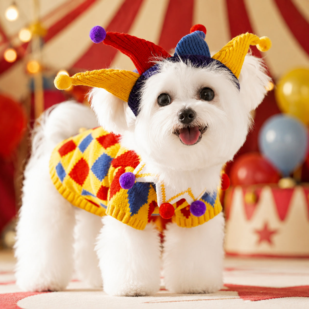 Jolly Jester Pet Costume | Cosy Knitted Halloween Jumper for Dogs & Cats