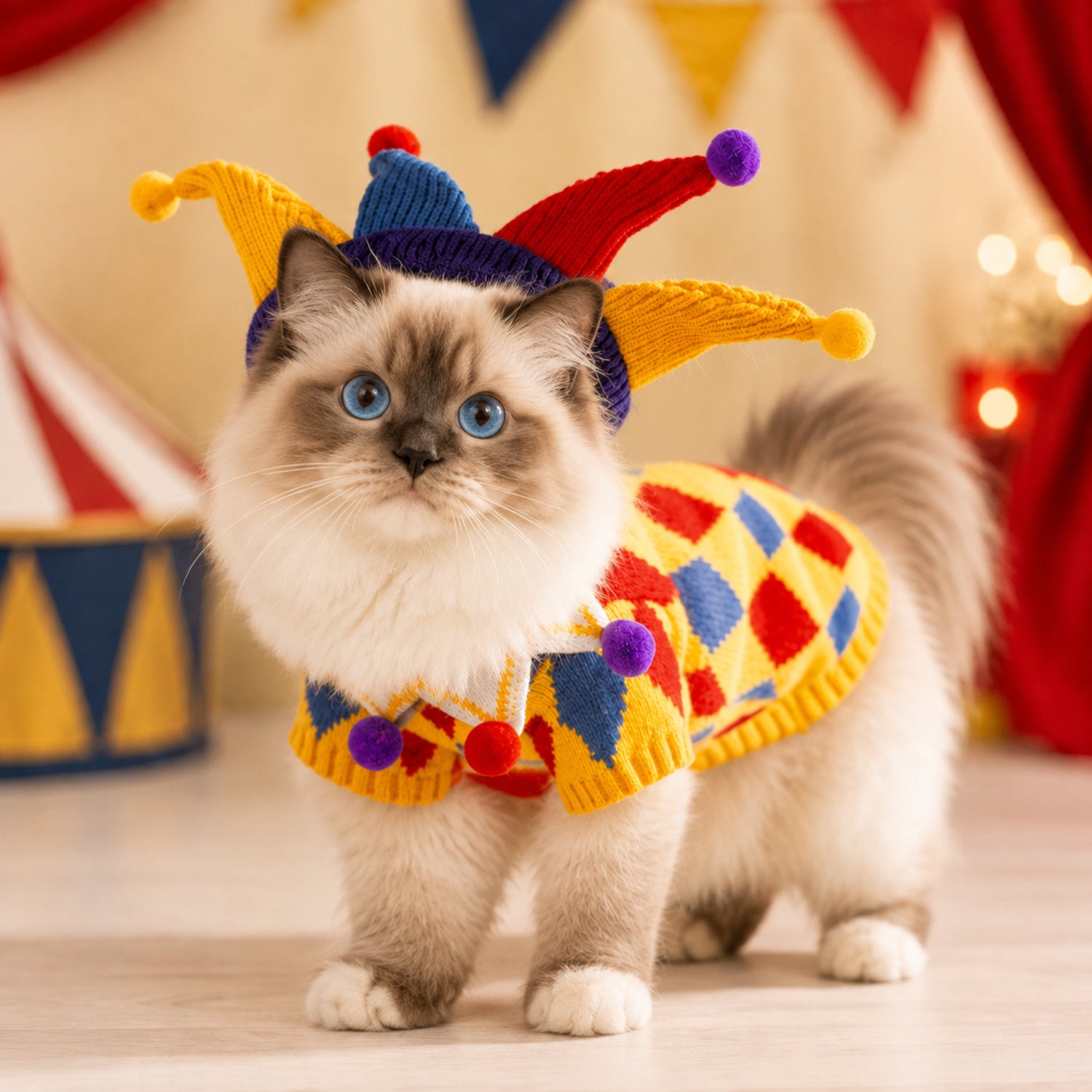 Jolly Jester Pet Costume | Cosy Knitted Halloween Jumper for Dogs & Cats