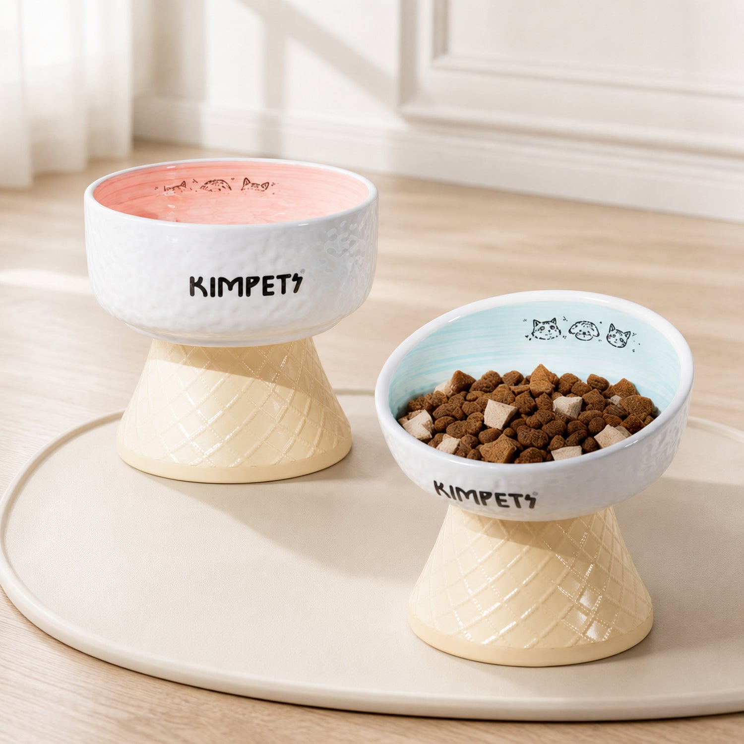 Sweet Cone Elevated Ceramic Pet Bowl Set of 2 | Raised Cat & Dog Feeders | Easy Clean