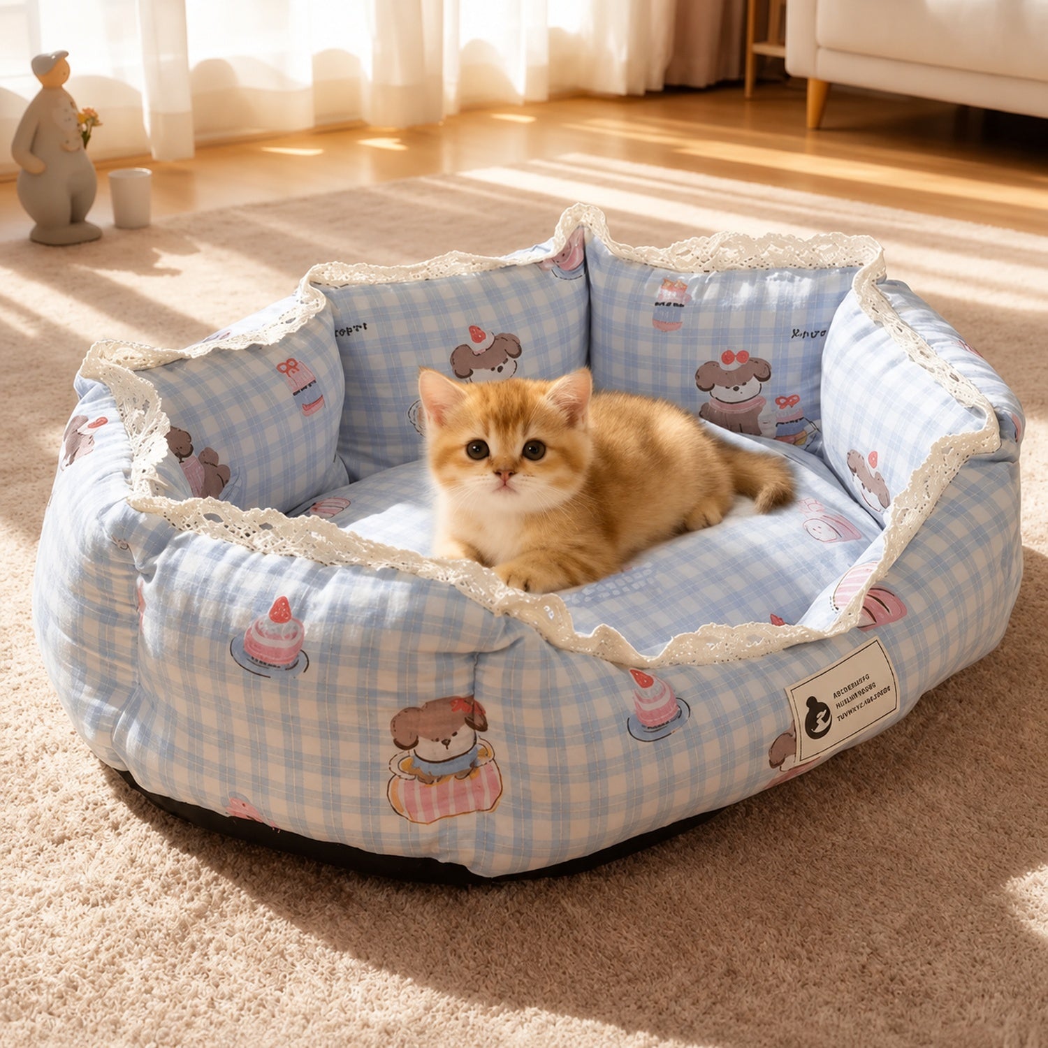 Sweet Lace Pet Bed | Anti-Slip Washable | Raised Sides for Neck Support