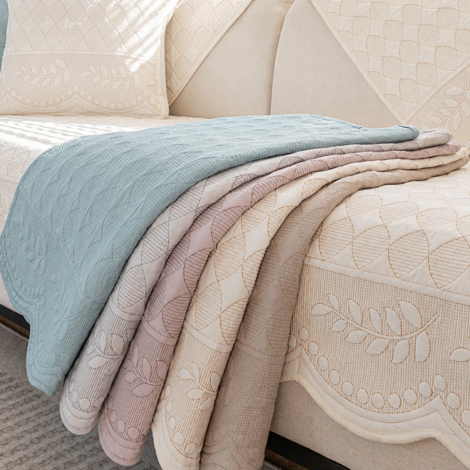 Willow Floral Cotton Sofa Protector | Quilted Non-Slip Washable Cover