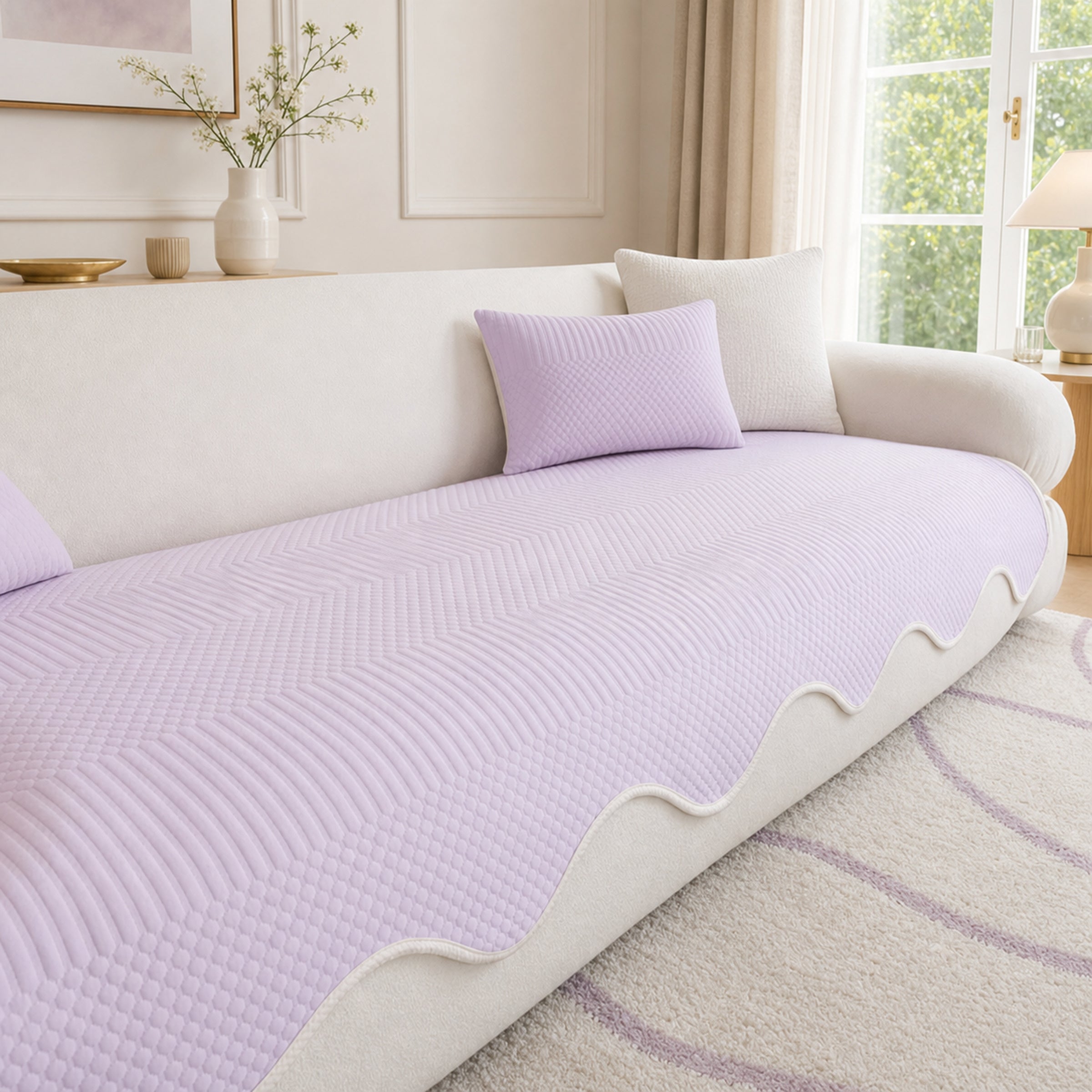 Wavy Cooling Sofa Cover | Breathable Fabric | Machine Washable | Anti-Slip Protector
