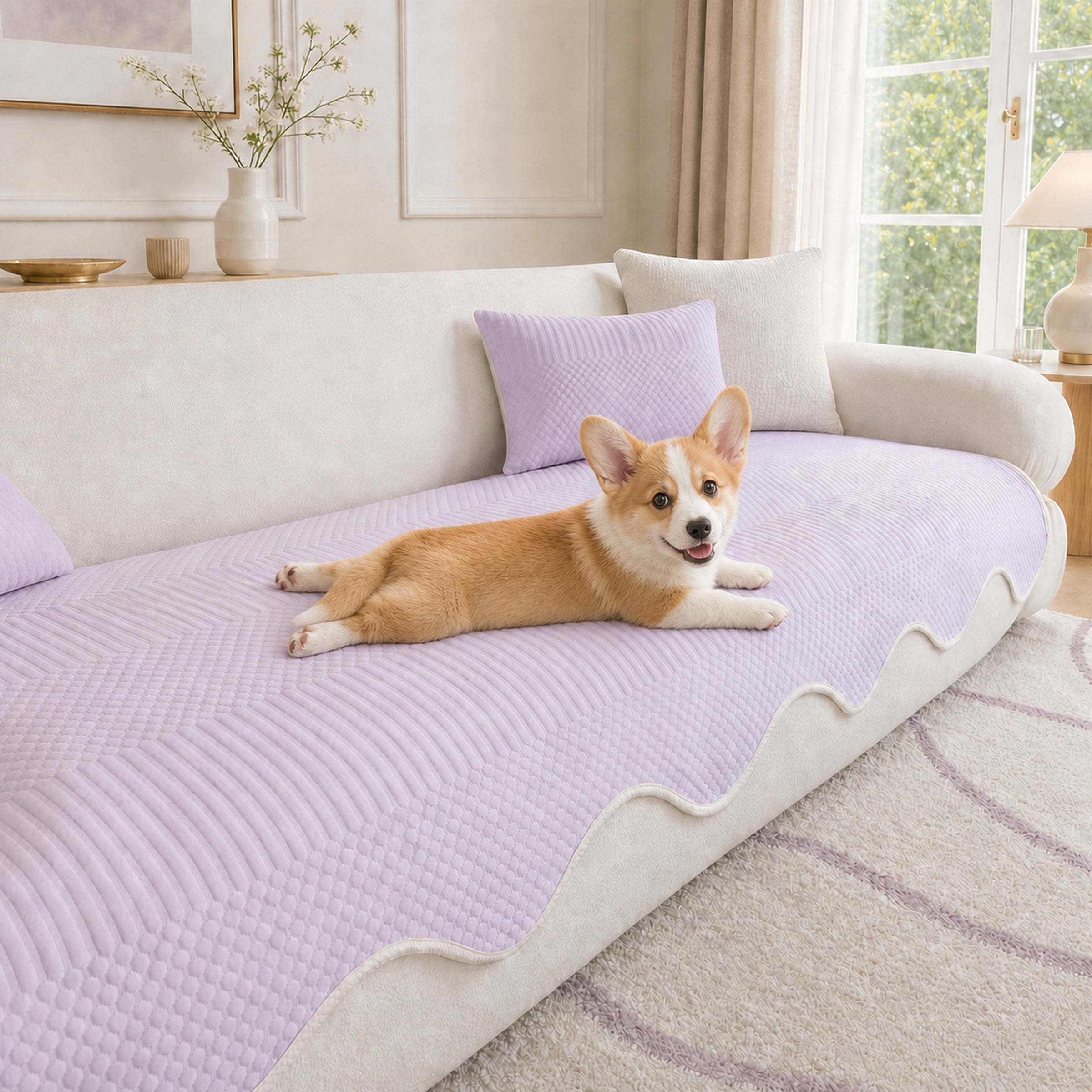 Wavy Cooling Sofa Cover | Breathable Fabric | Machine Washable | Anti-Slip Protector