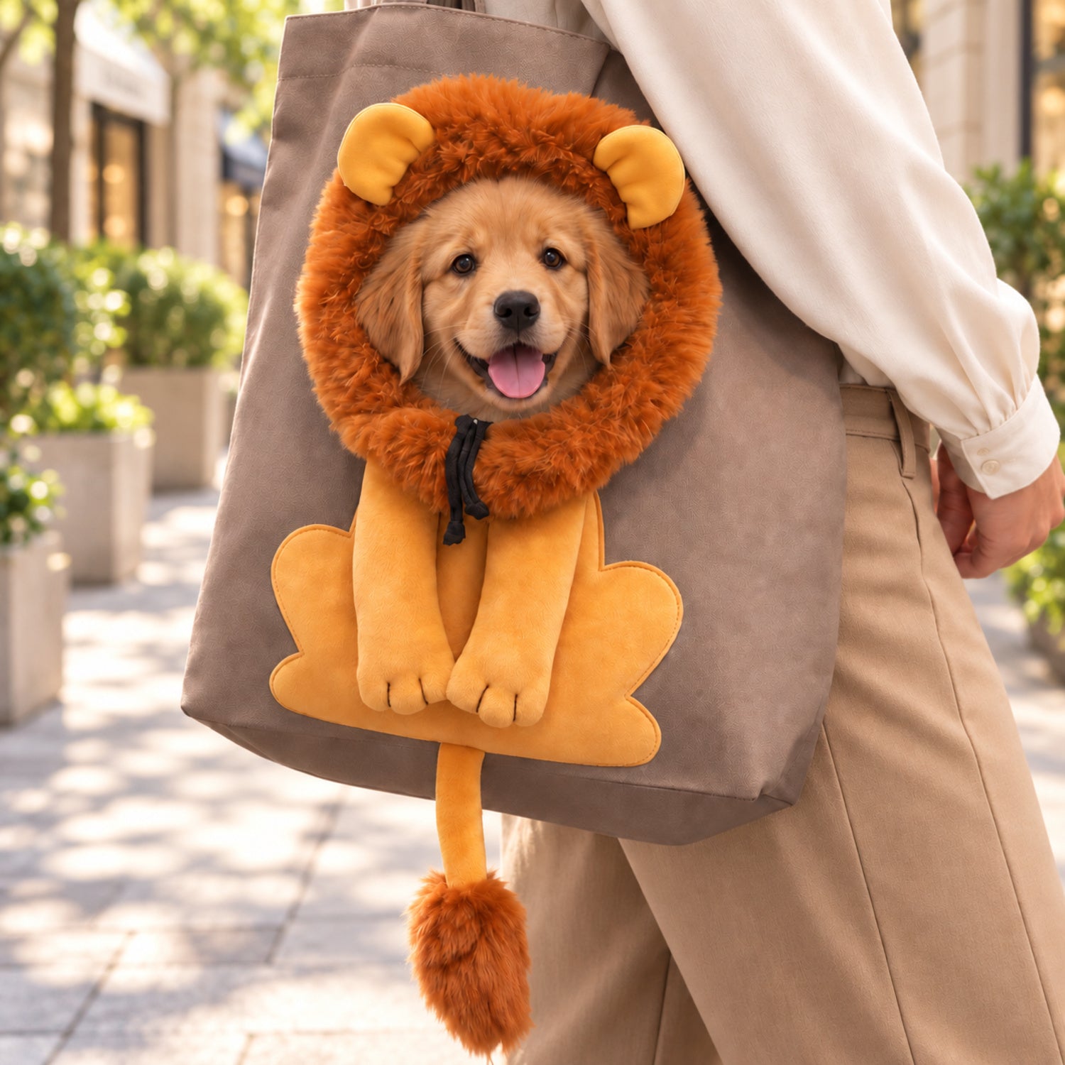 Lion Pet Carrier Tote | Cotton Canvas Shoulder Bag for Small Dogs & Cats
