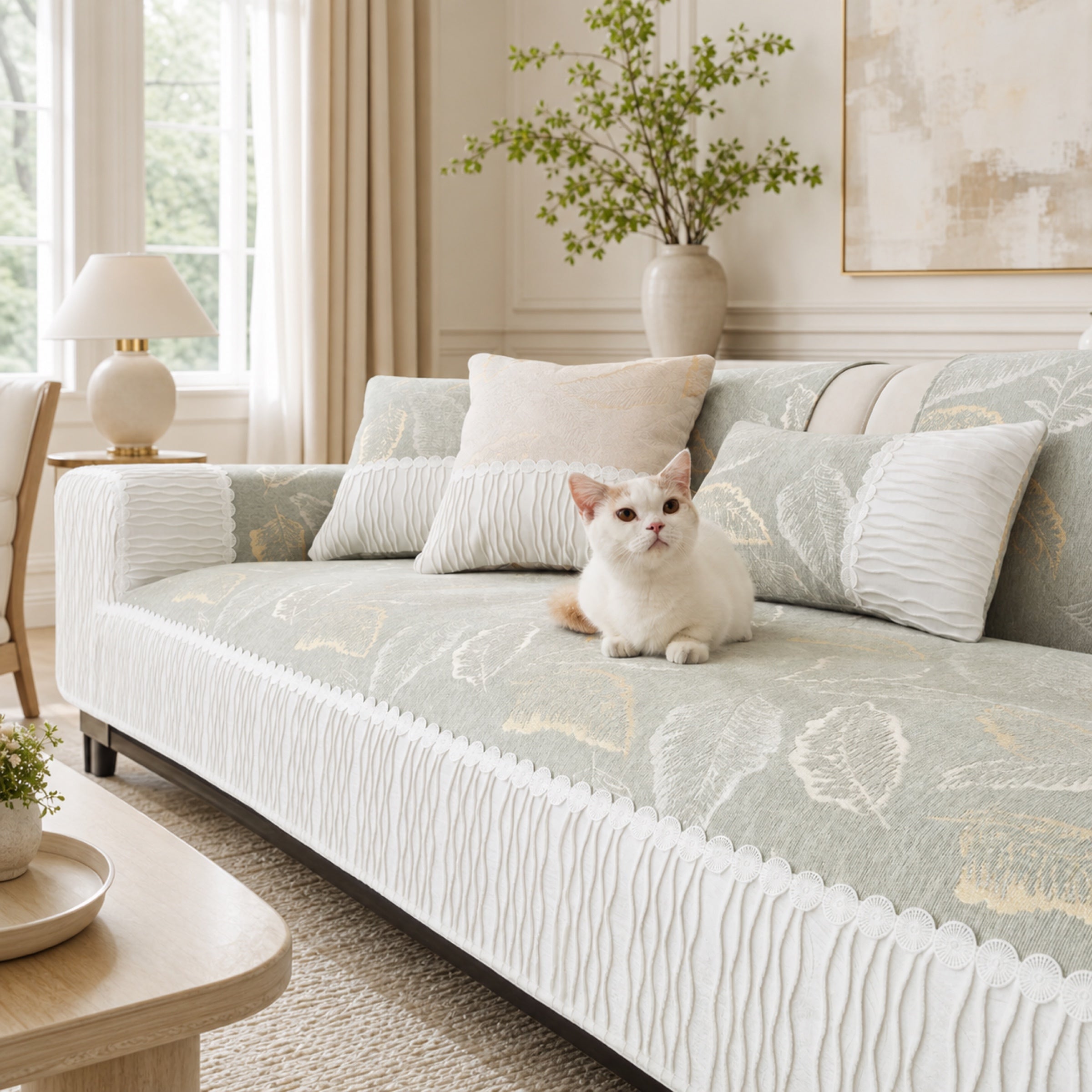 Elegant Leaf Jacquard Sofa Cover lifestyle image