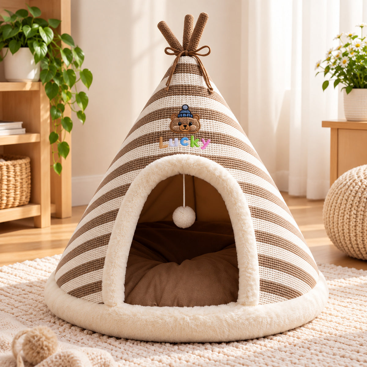 Dog Bed & Cat Bed | Striped Teepee Tent with Removable Cushion