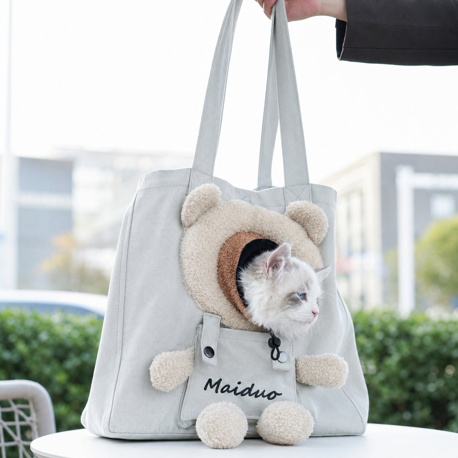 Teddy Hug Pet Carrier Tote | Canvas Shoulder Bag | Safety Clip & Storage Pocket