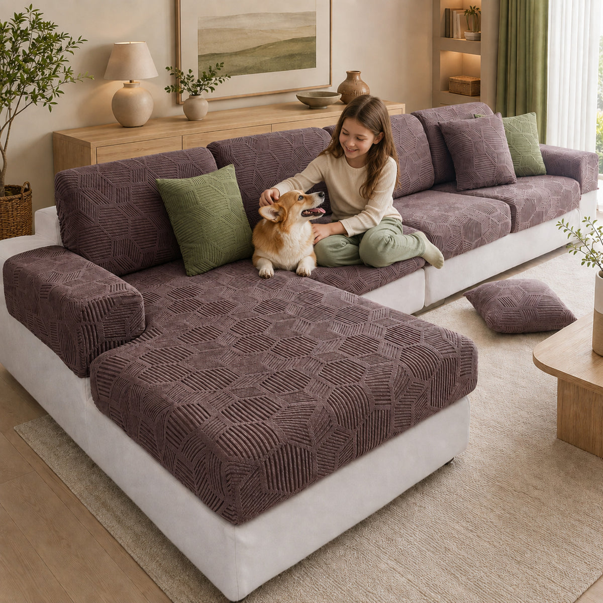 Honeycomb Stretch Sofa Protector | Water-Resistant Full-Coverage Cushion Cover