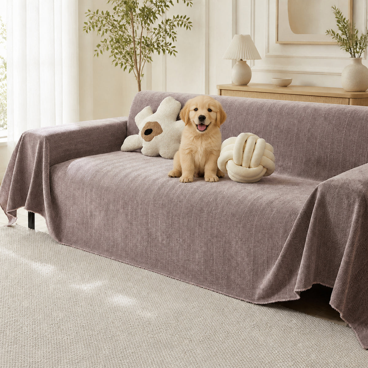 Herringbone Chenille Sofa Throw | Machine-Washable All-Season Sofa Protector