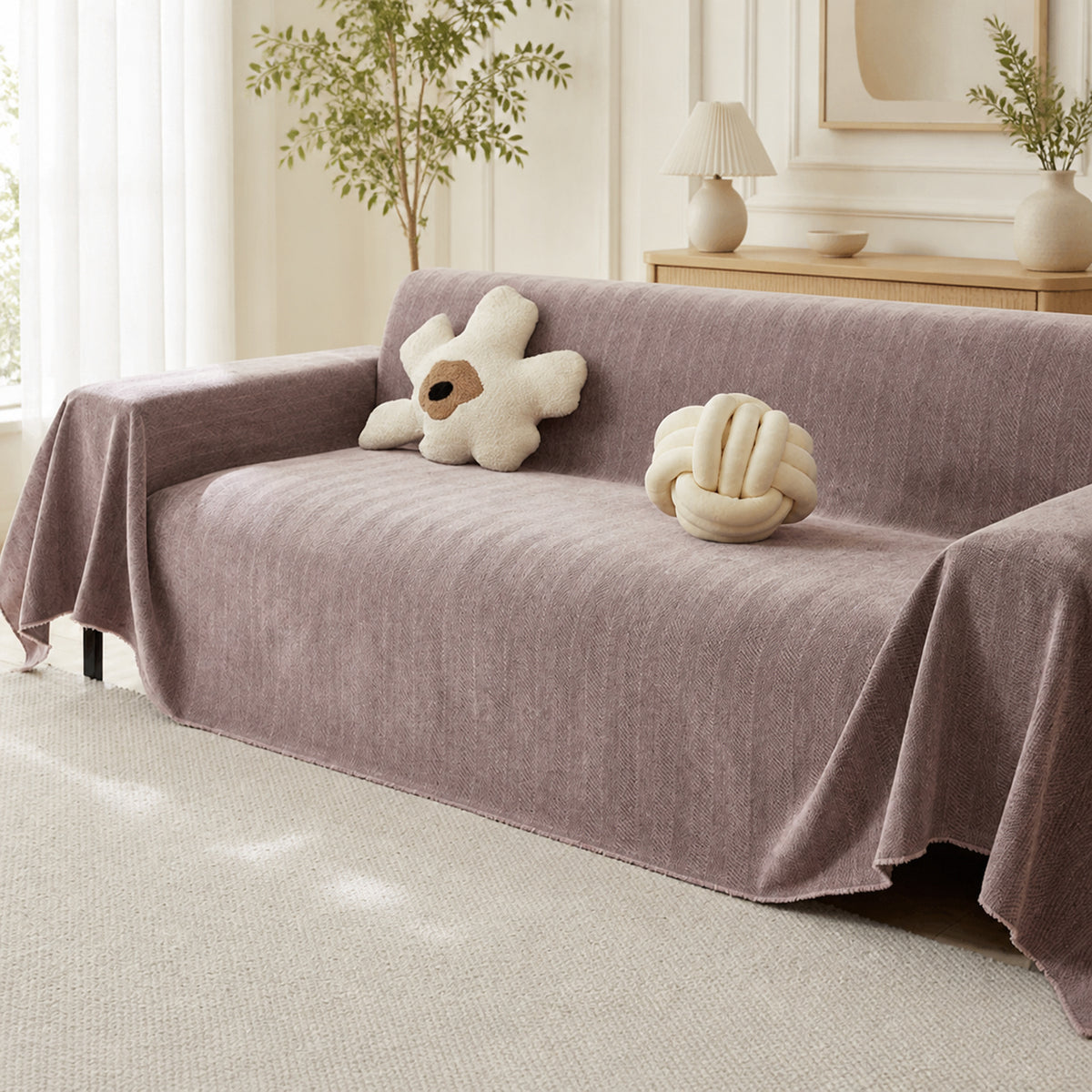 Herringbone Chenille Sofa Throw | Machine-Washable All-Season Sofa Protector