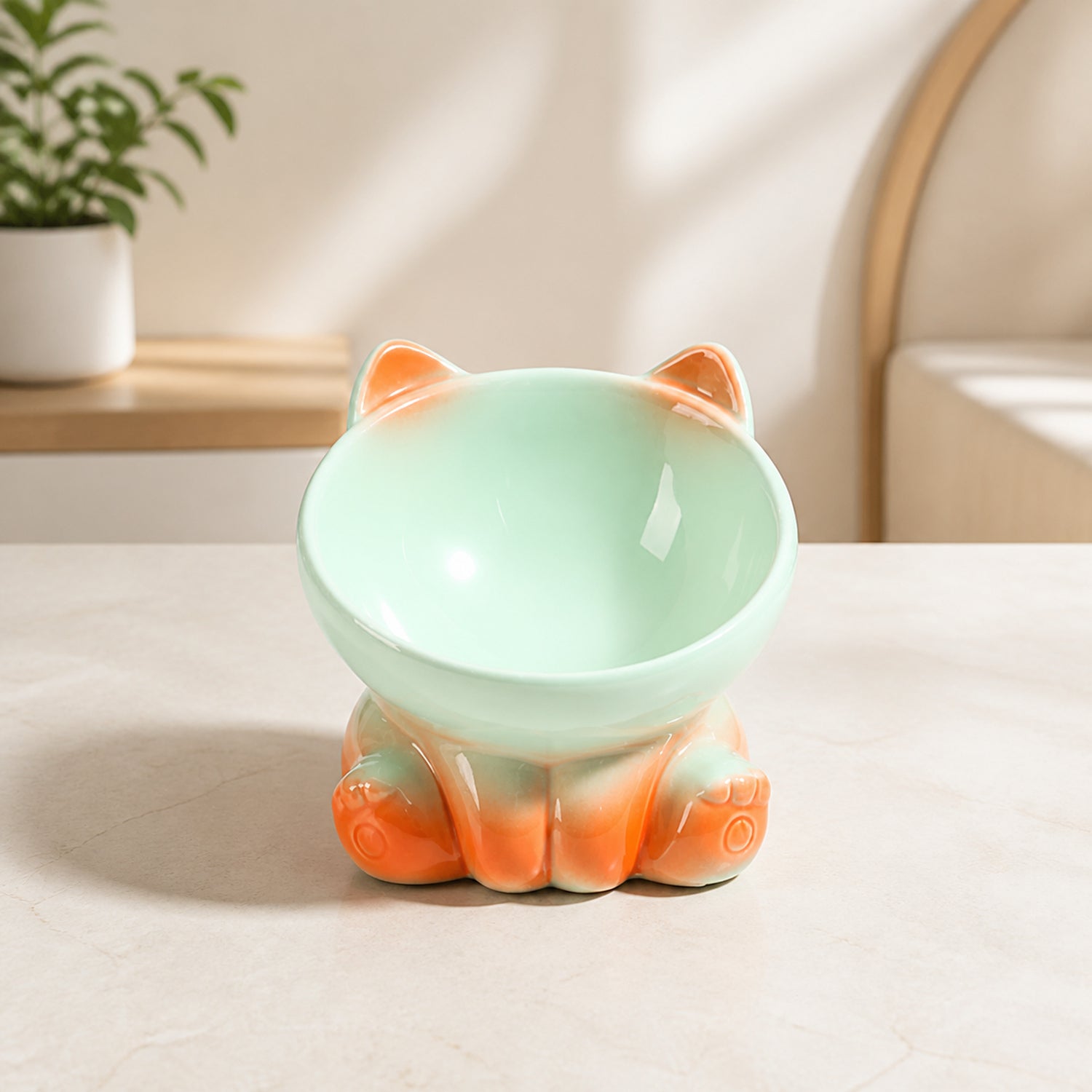 Raised Ceramic Cat Bowl | 15° Tilted Whisker-Friendly Feeder