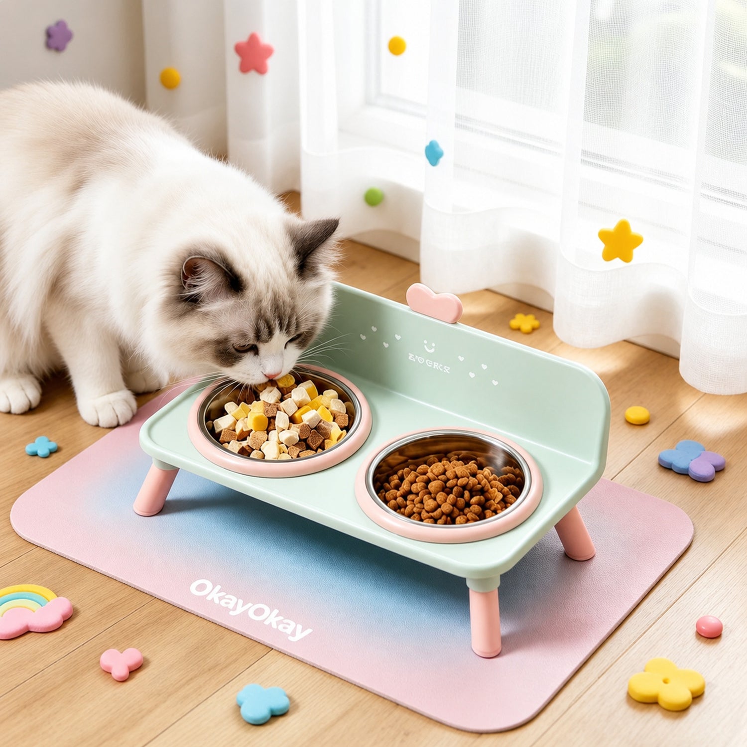 Lucky Heart Elevated Double Pet Bowl Stand | Stainless Steel | Neck-Friendly
