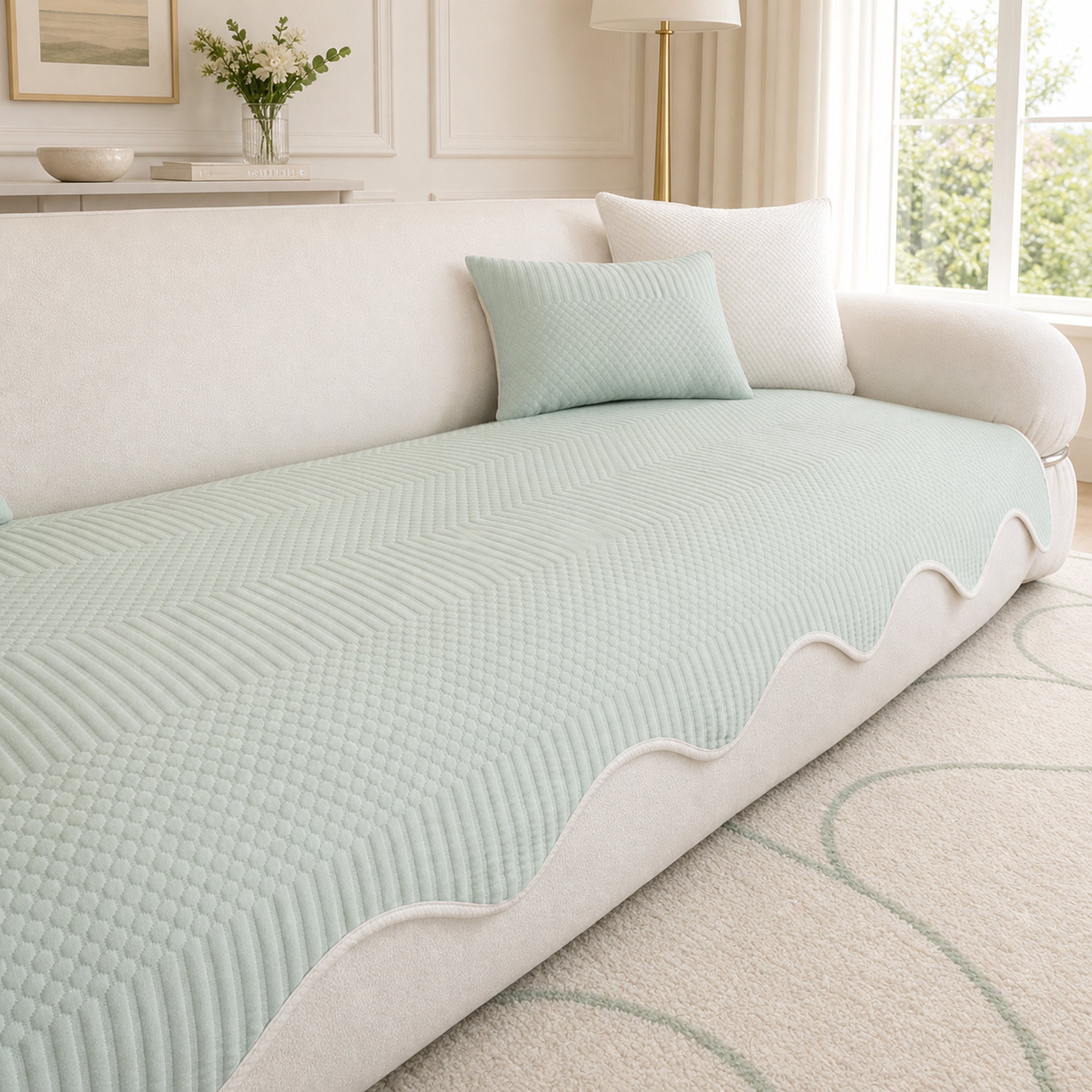 Wavy Cooling Sofa Cover | Breathable Fabric | Machine Washable | Anti-Slip Protector