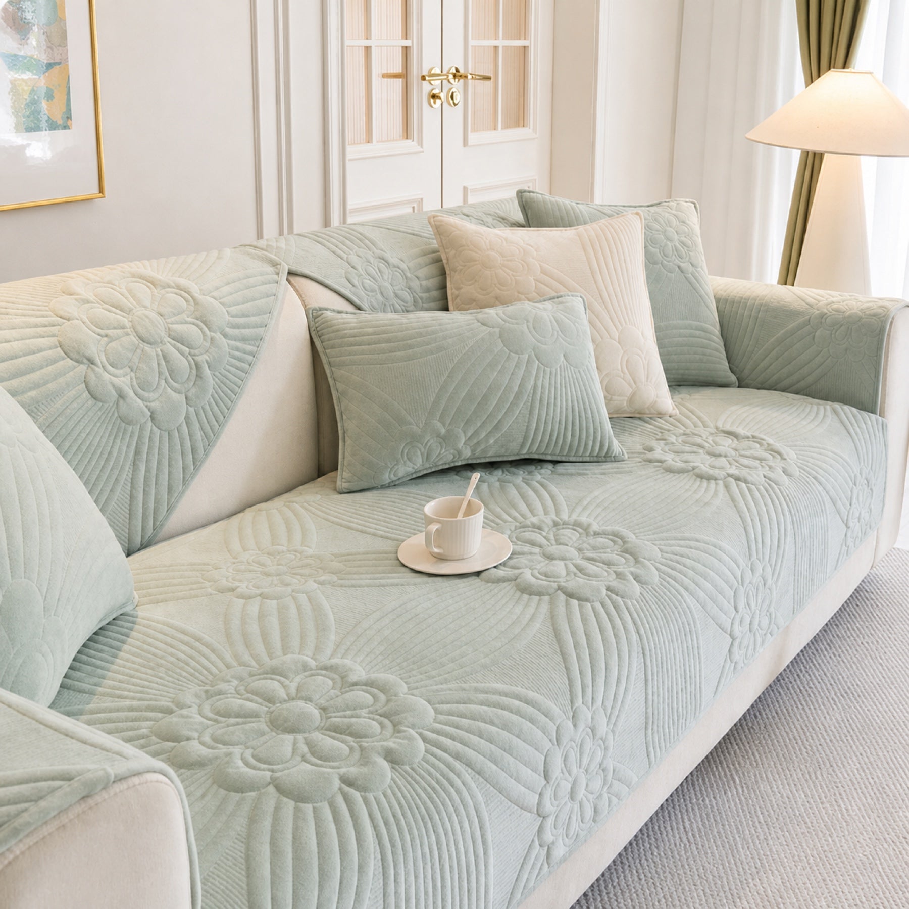 Blossom Quilted Sofa Cover | Thick Plush | Anti-Slip & Machine Washable