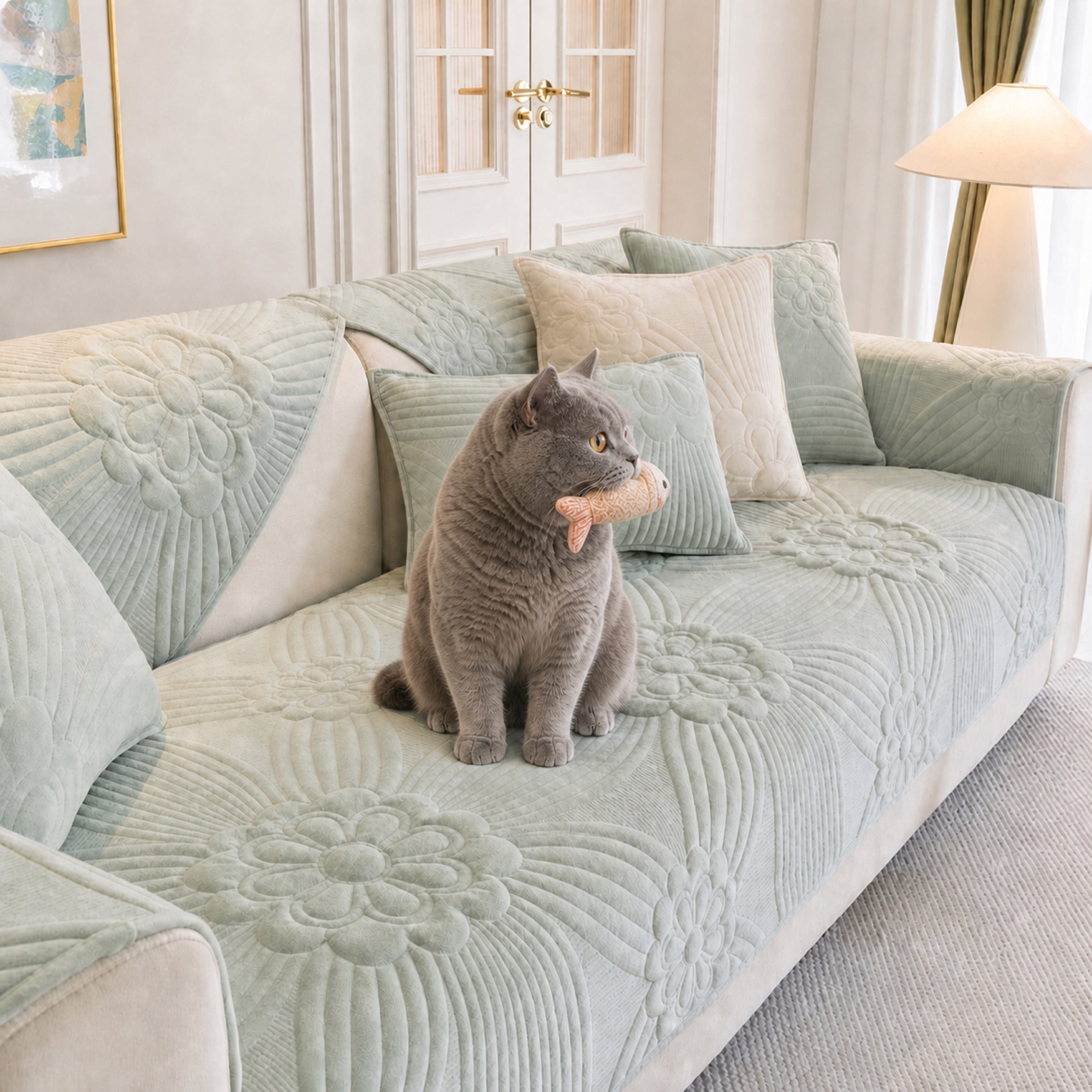 Blossom Quilted Sofa Cover | Thick Plush | Anti-Slip & Machine Washable
