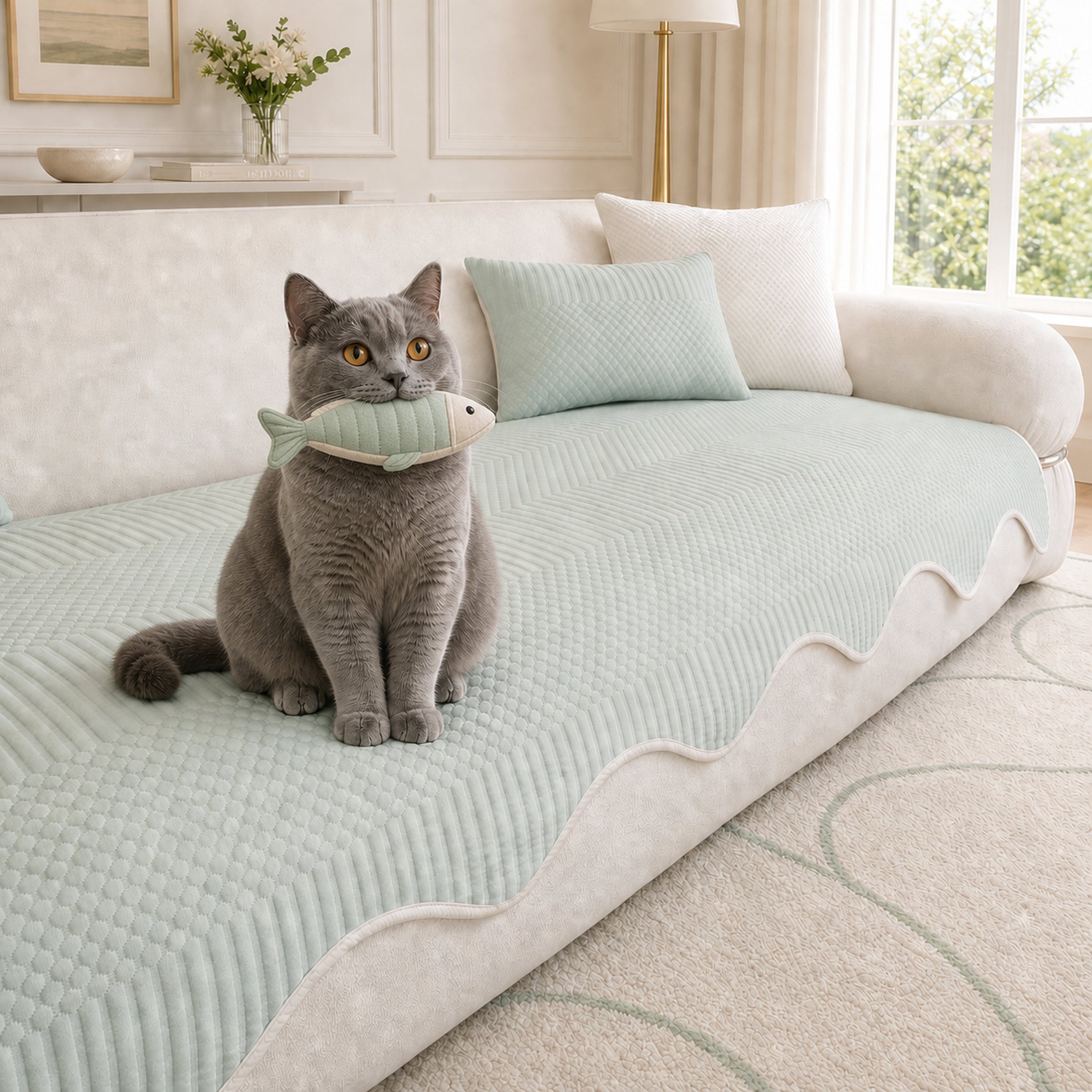 Wavy Cooling Sofa Cover | Breathable Fabric | Machine Washable | Anti-Slip Protector