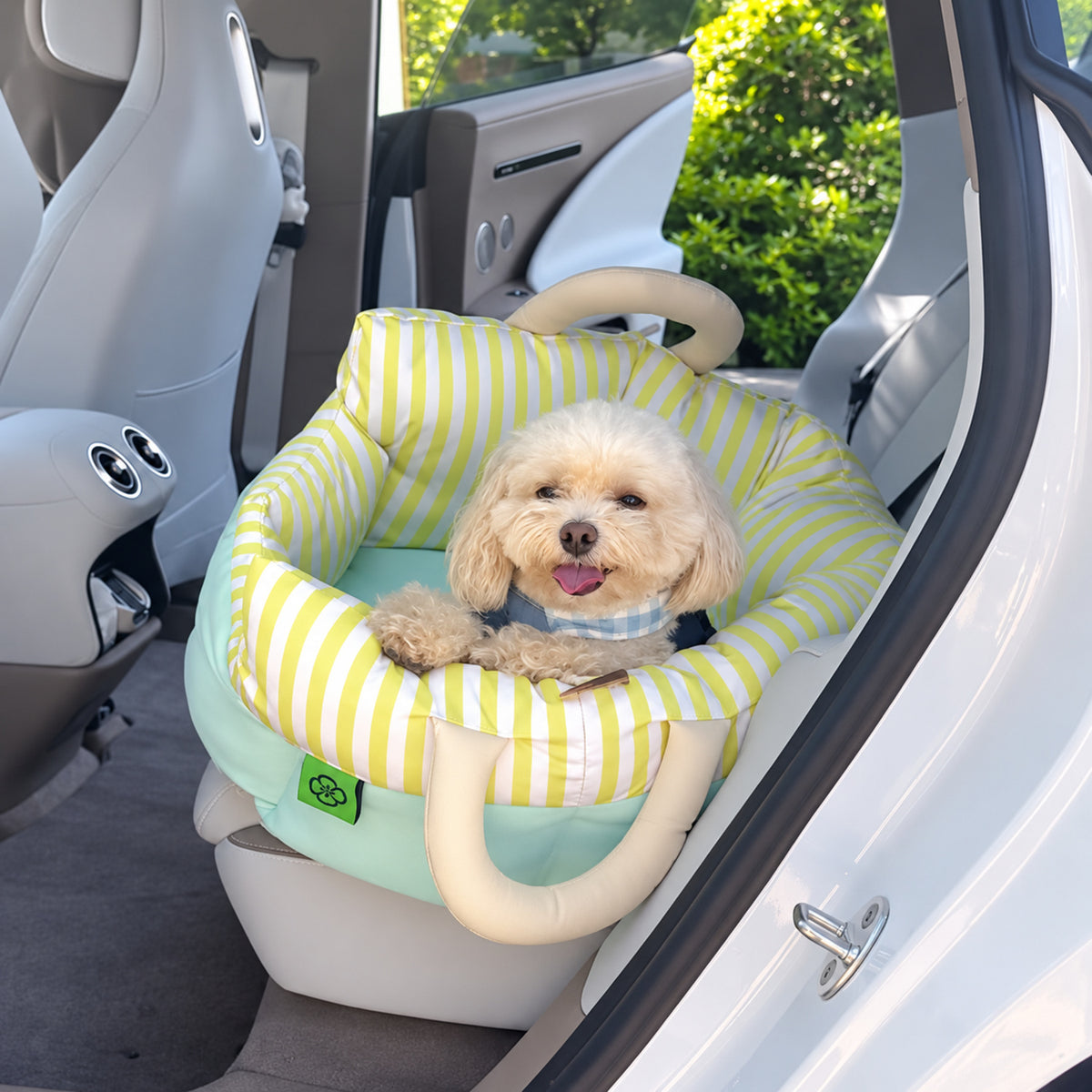 Yellow Stripe Pet Car Seat & Bed | Water-Repellent with Carry Handles