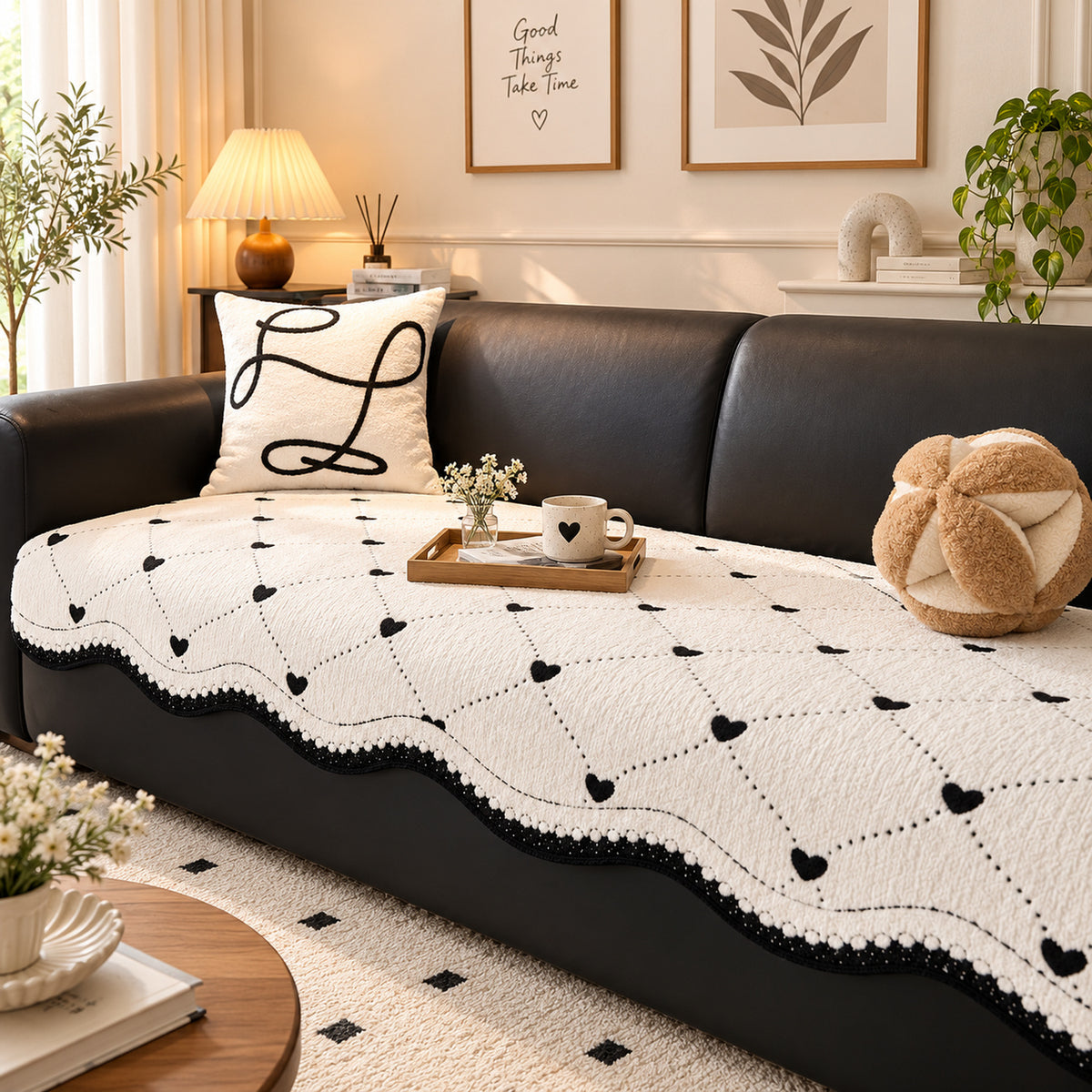 Sofa Cover | Heart Sprinkle Bouclé | Non-Slip Washable Sofa Protector