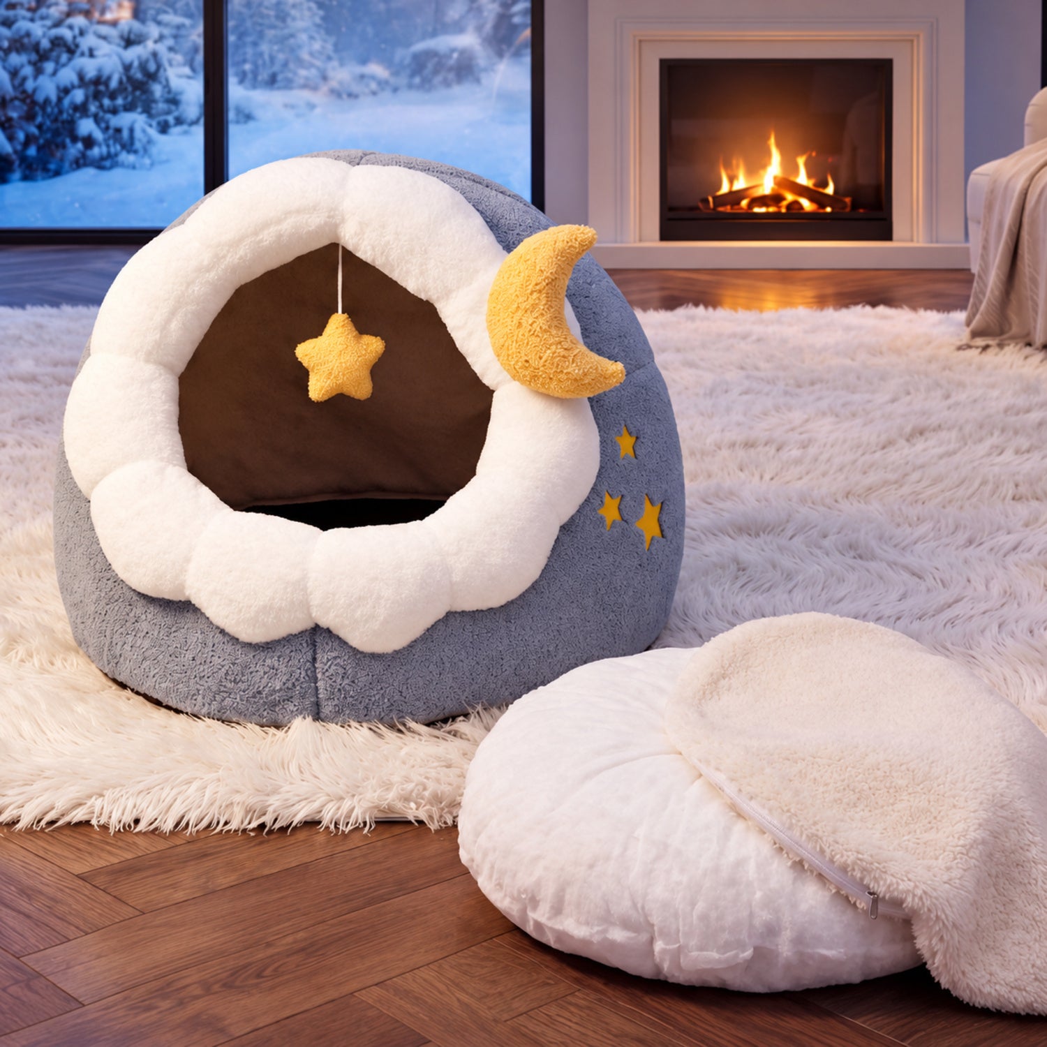 Moonlight Pet Bed for Cats & Small Dogs | Soft Plush | Warm & Washable