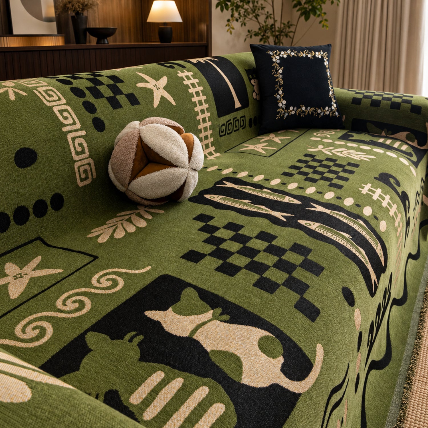 Playful Kitty Chenille Sofa Throw | All-Season Machine-Washable Sofa Protector