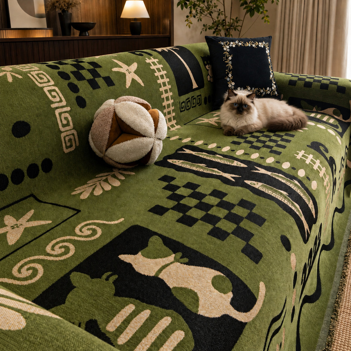 Playful Kitty Chenille Sofa Throw | All-Season Machine-Washable Sofa Protector