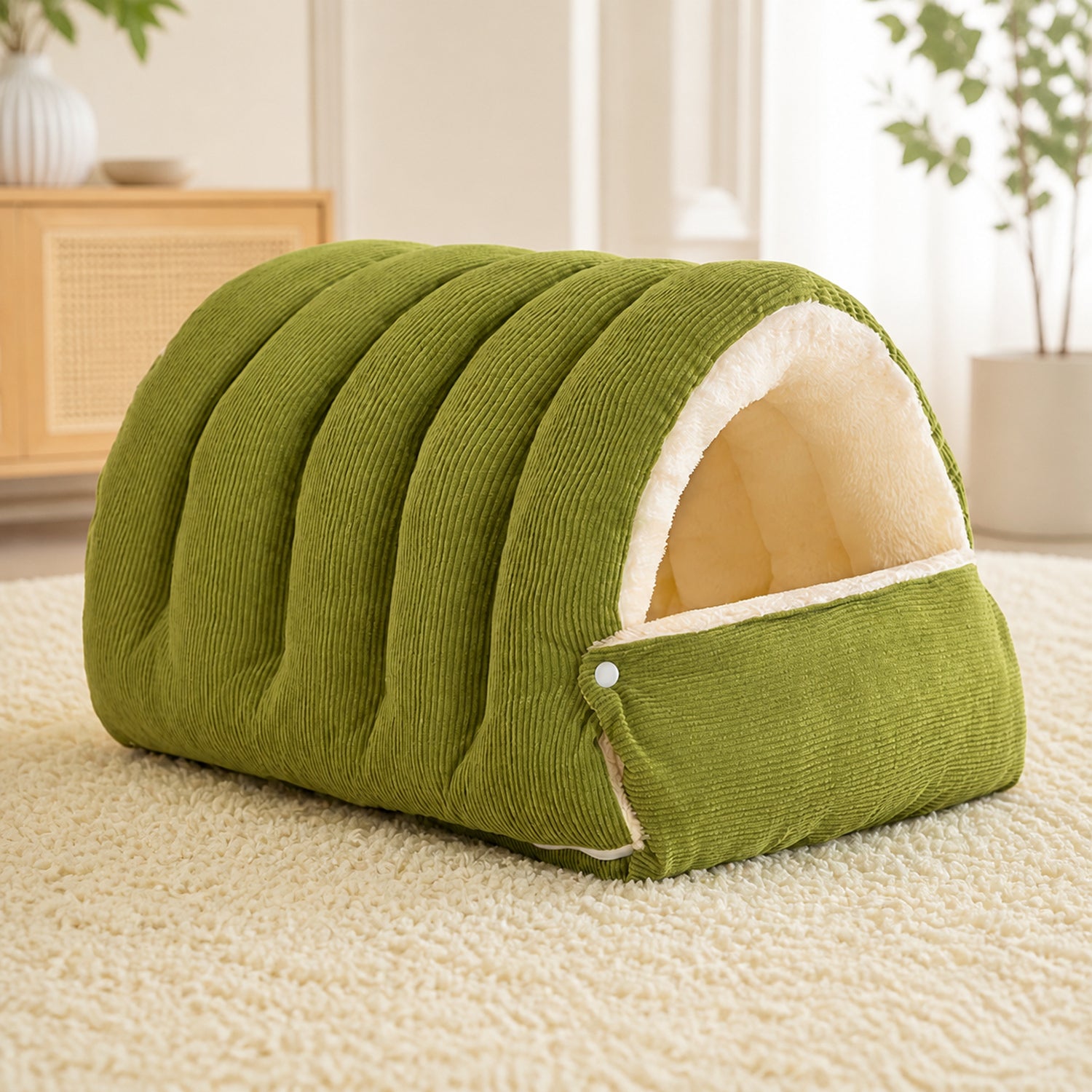 Cosy Tunnel Cat Bed | Warm Corduroy | Removable Washable Hideaway