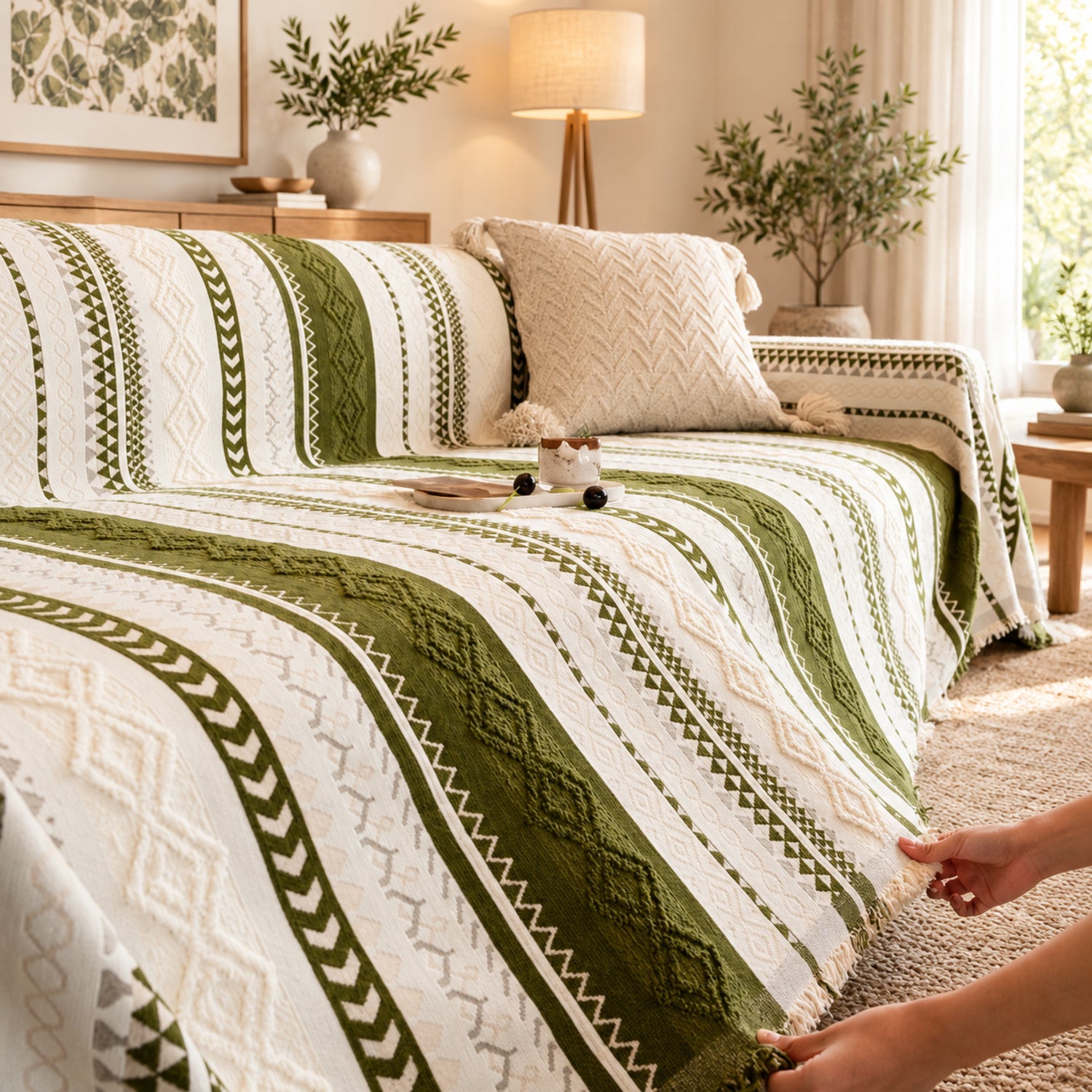 Heritage Loom Chenille Sofa Throw | Machine-Washable Sofa Protector with Fringed Edges