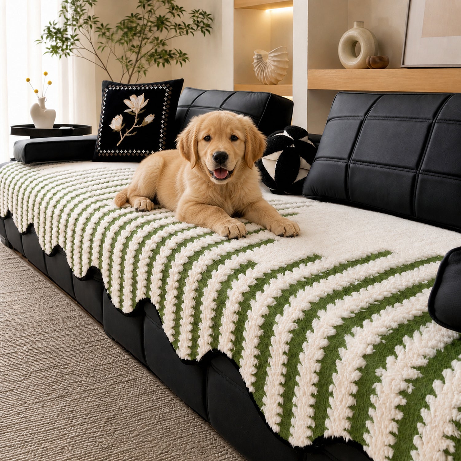Zebra Wave Chenille Sofa Protector | Soft Non-Slip Machine-Washable Cover