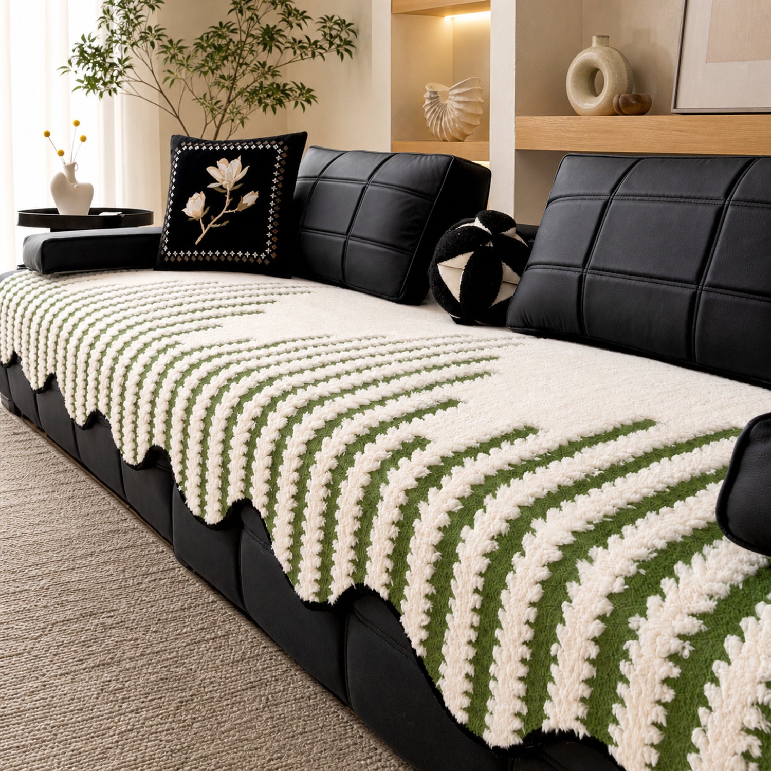 Zebra Wave Chenille Sofa Protector | Soft Non-Slip Machine-Washable Cover
