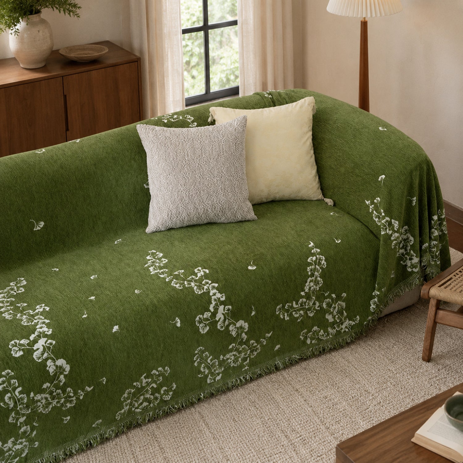 Olive Blossom Sofa Throw | Chenille Machine-Washable All-Season