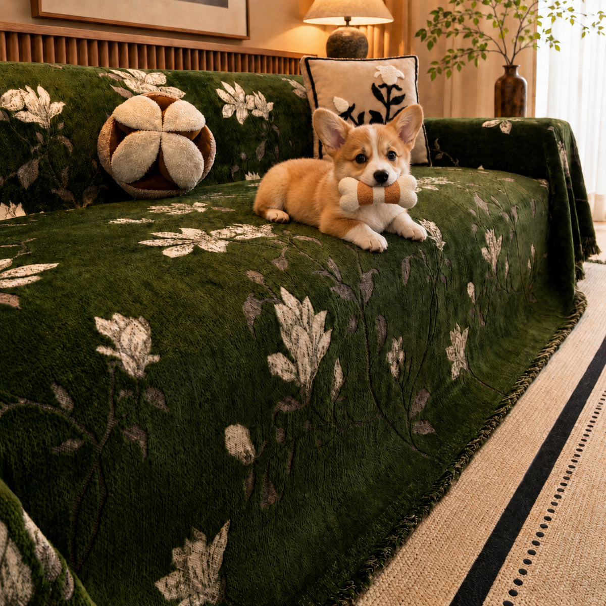 Magnolia Garden Chenille Sofa Throw | All-Season Sofa Protector