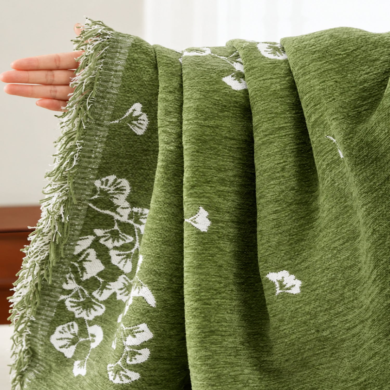 Olive Blossom Sofa Throw | Chenille Machine-Washable All-Season